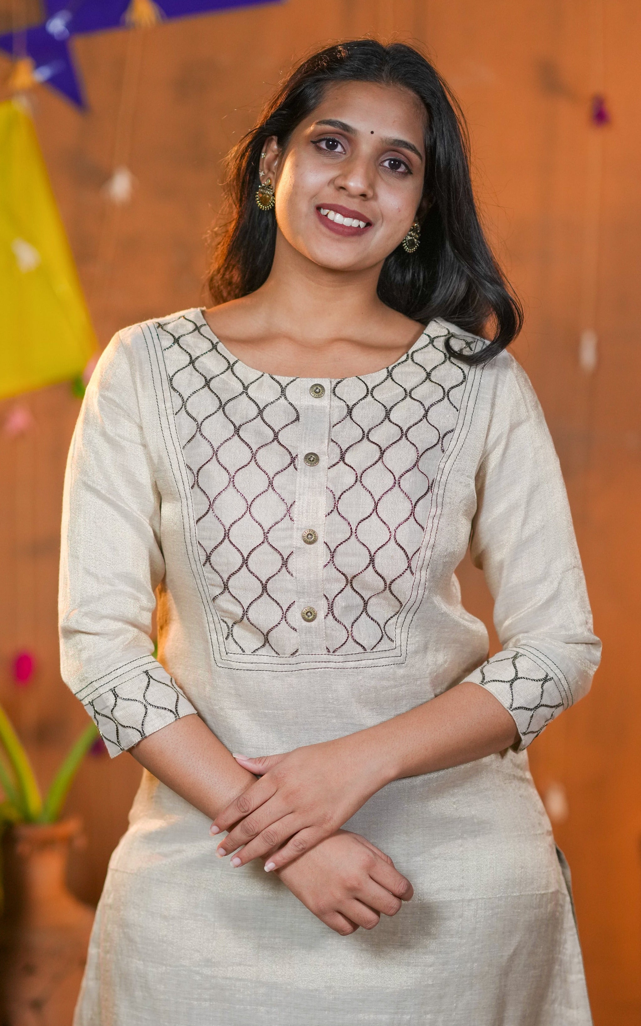 Art chanderi Aline kurti