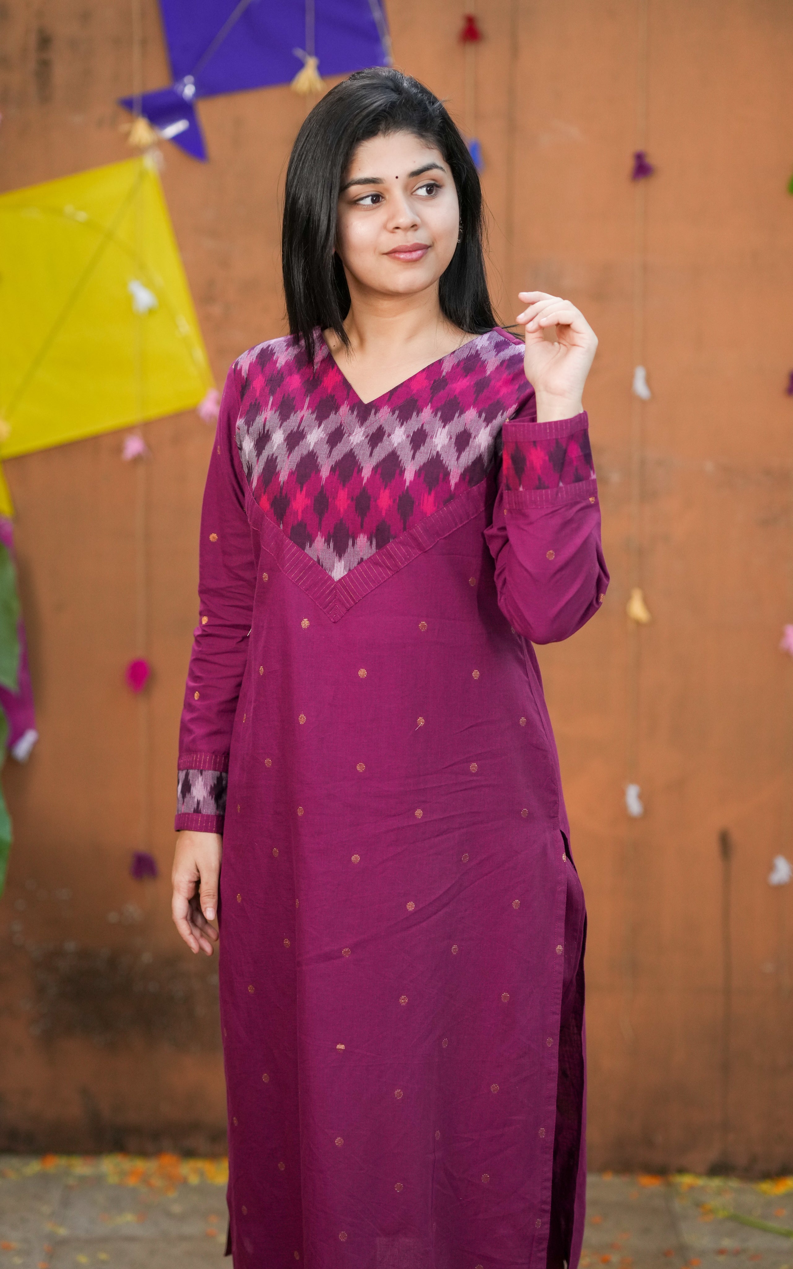  Magenta Straight cut kurti set for women