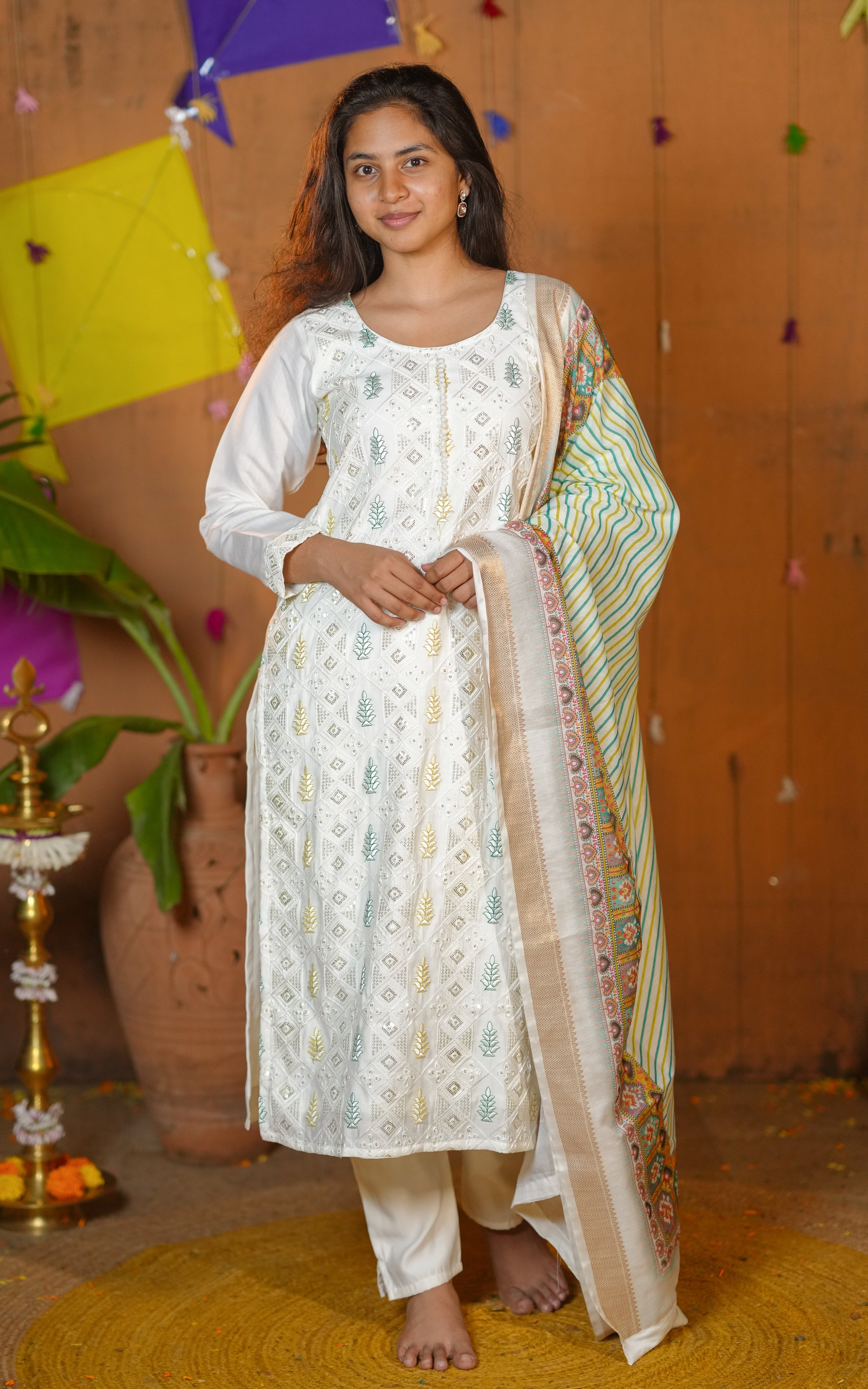  Embroidered Straight Cut Kurti  set