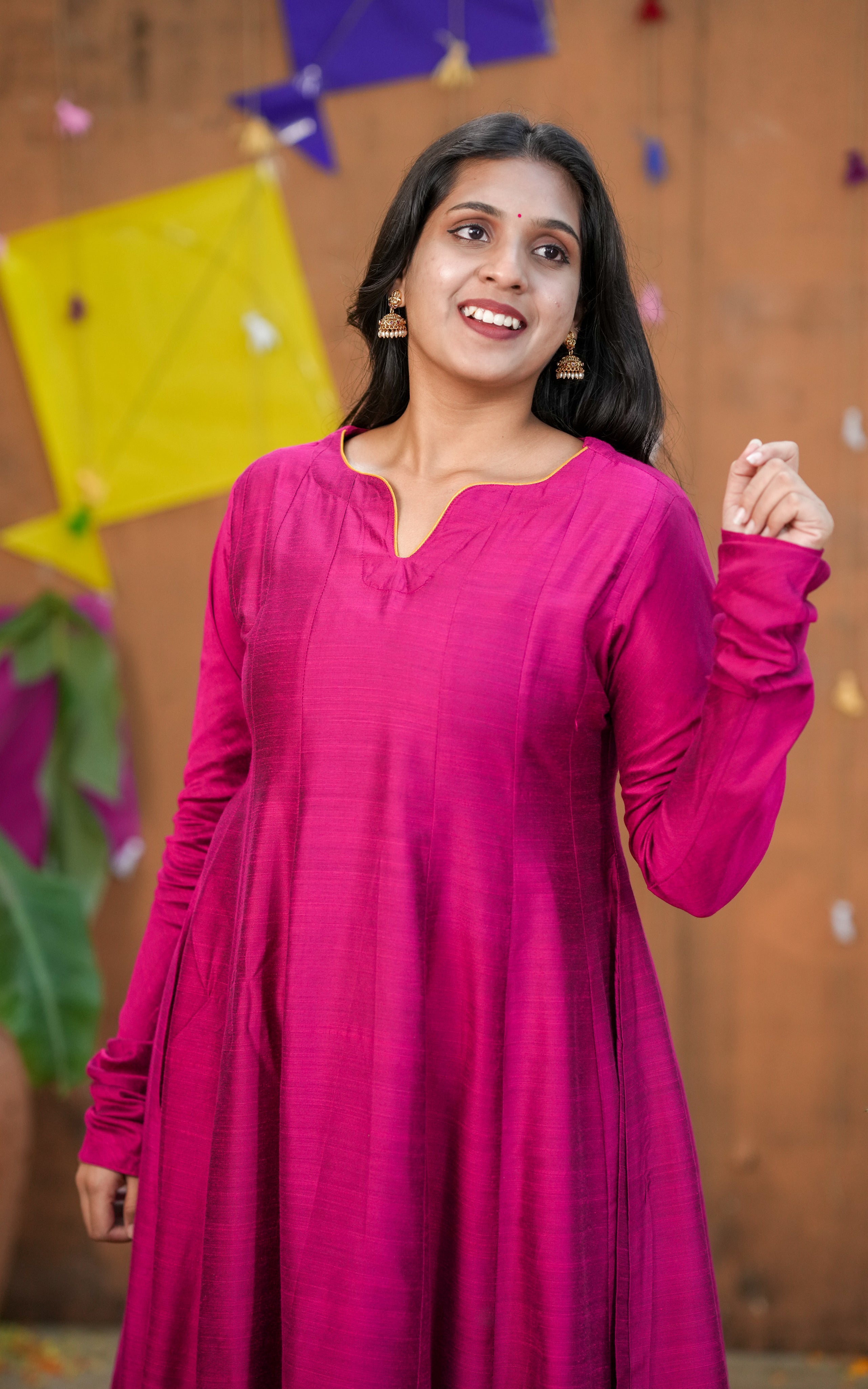Pink anrkali kurti for women