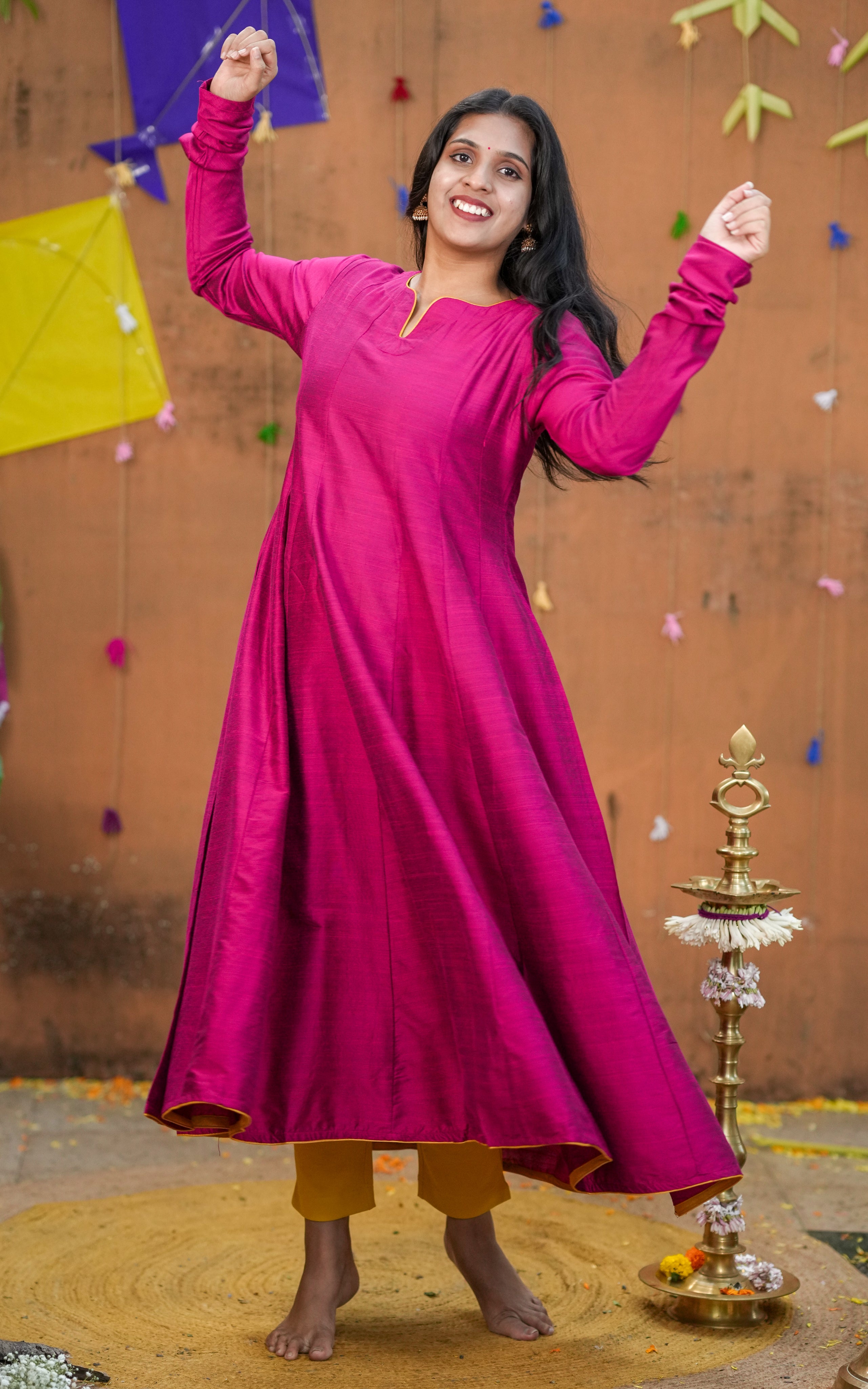 Gathered sleeve anarkali for women