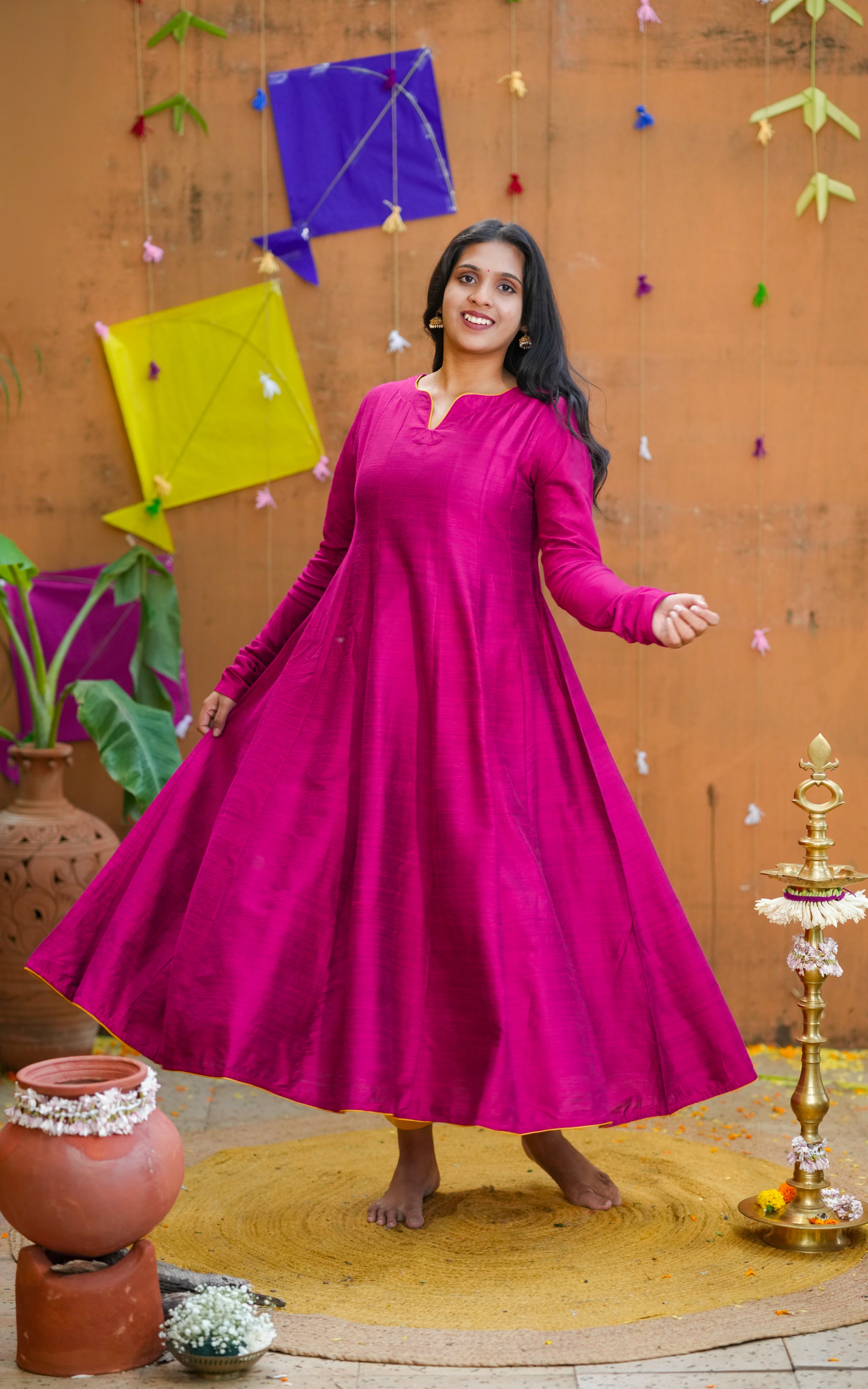 Silk cotton Anarkali for women