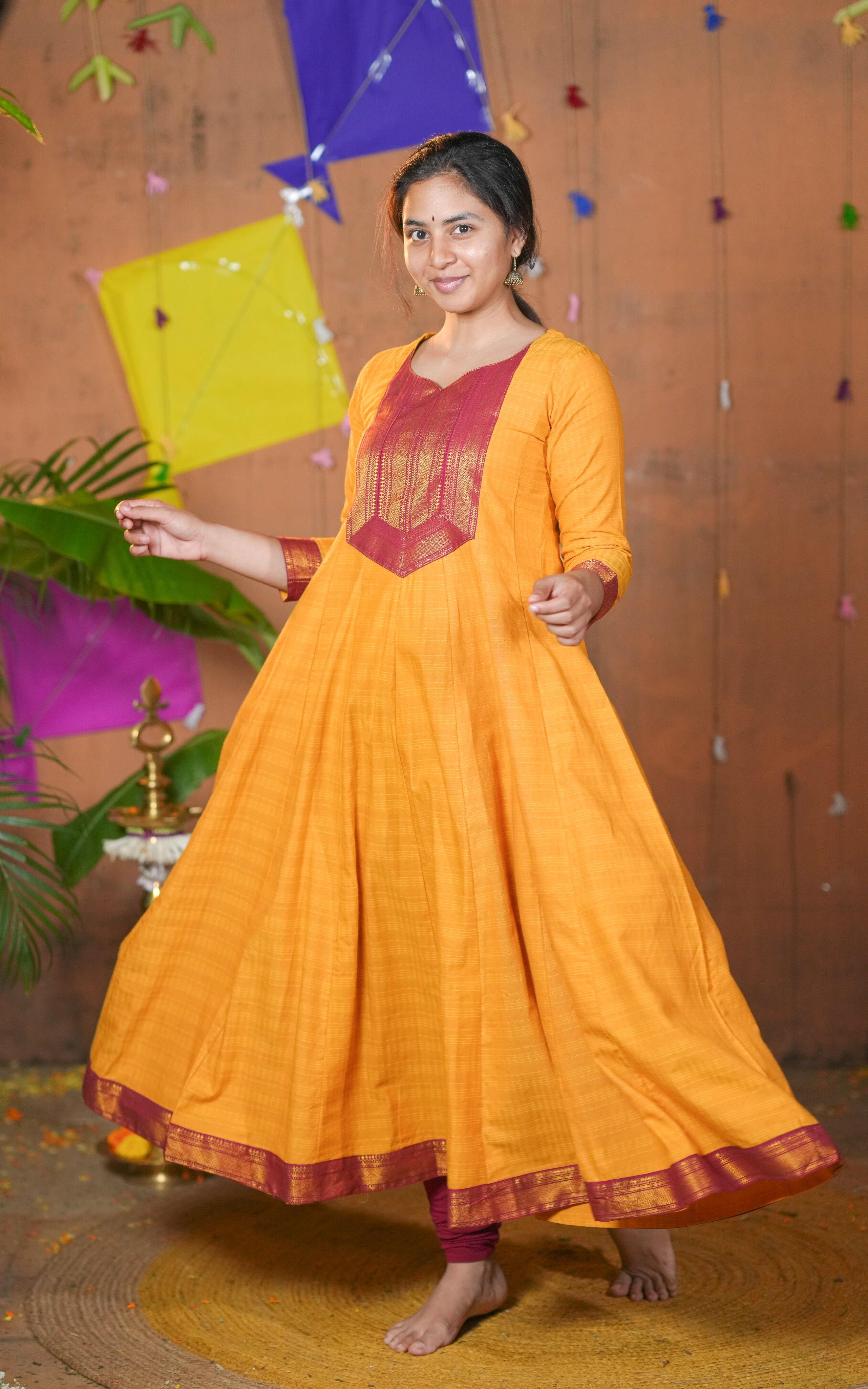 Full Flared Anarkali with Mangalagiri Zari Border
