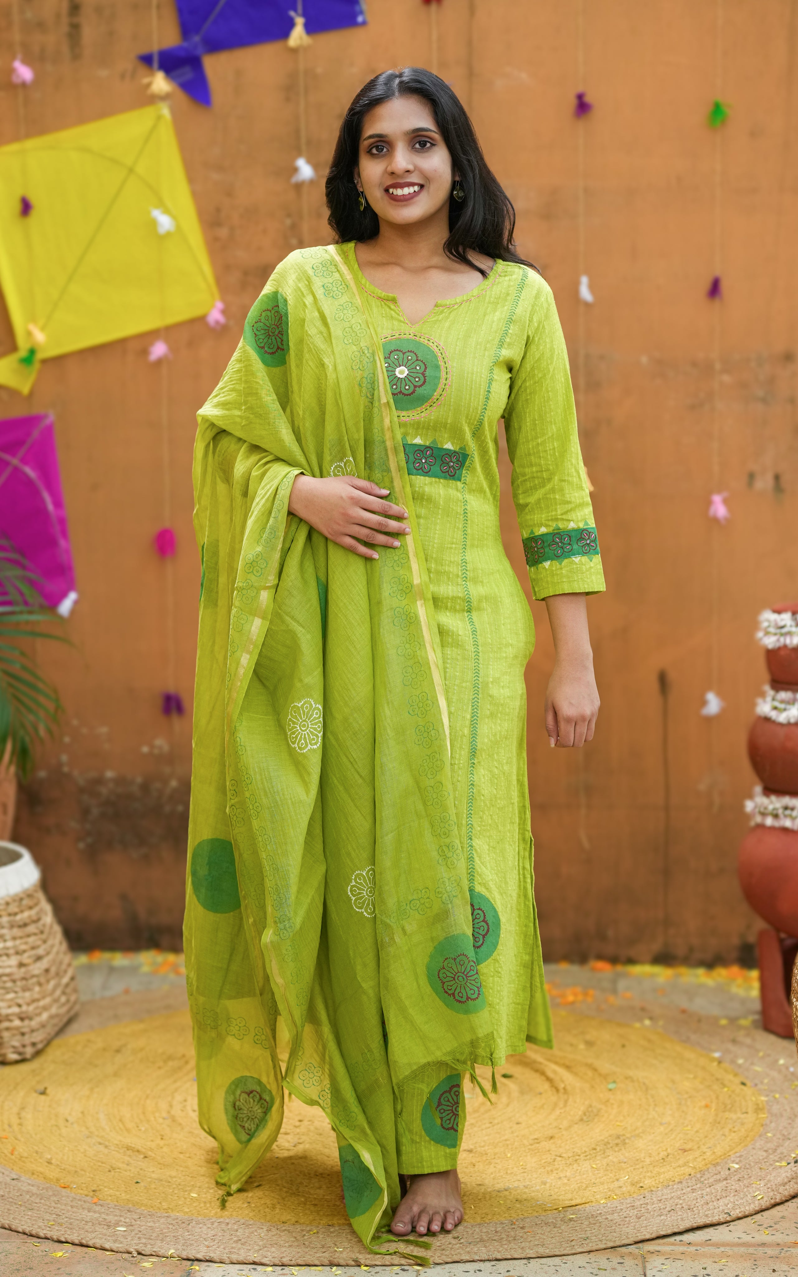 A-line kurti with 3/4 sleeves