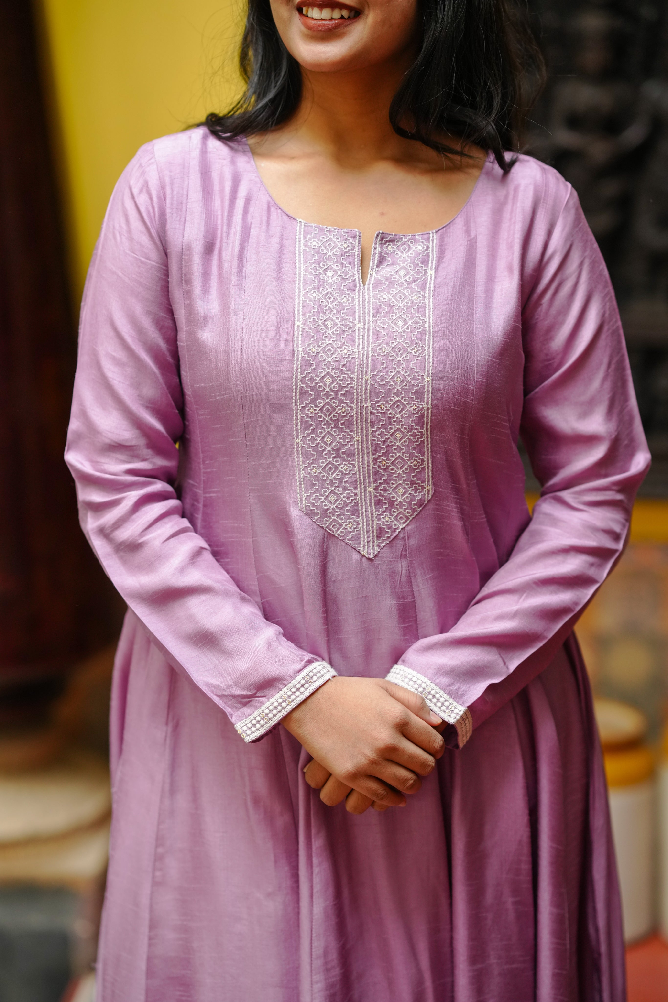 lavender ethnic art silk anarkali
traditional chikankari embroidery kurti
ethnic flared anarkali kurti set
classic ethnic kurti with embroidery
festive cotton-silk blend kurti for ethnic look