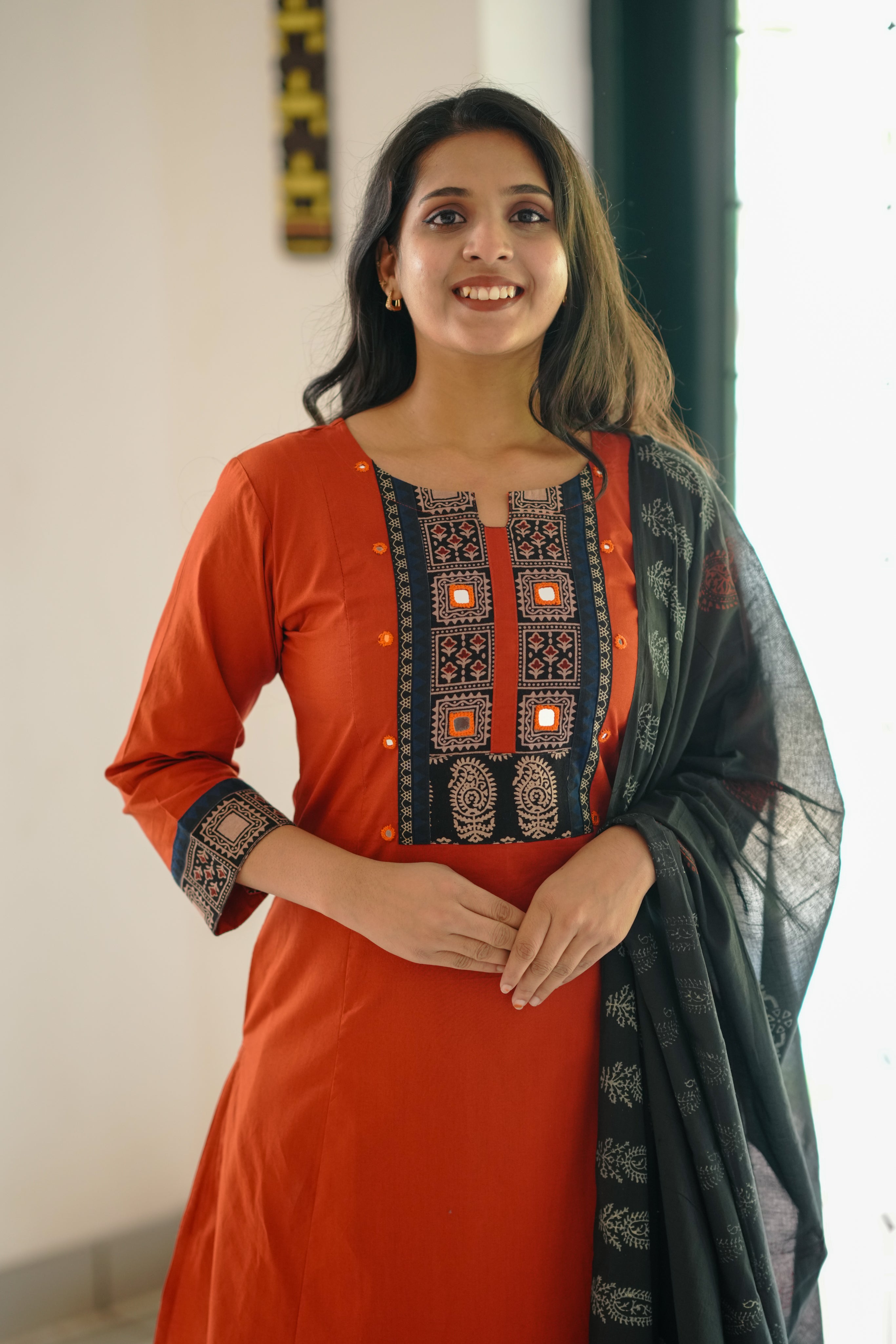 mirror work cotton kurti set for daily office wear 