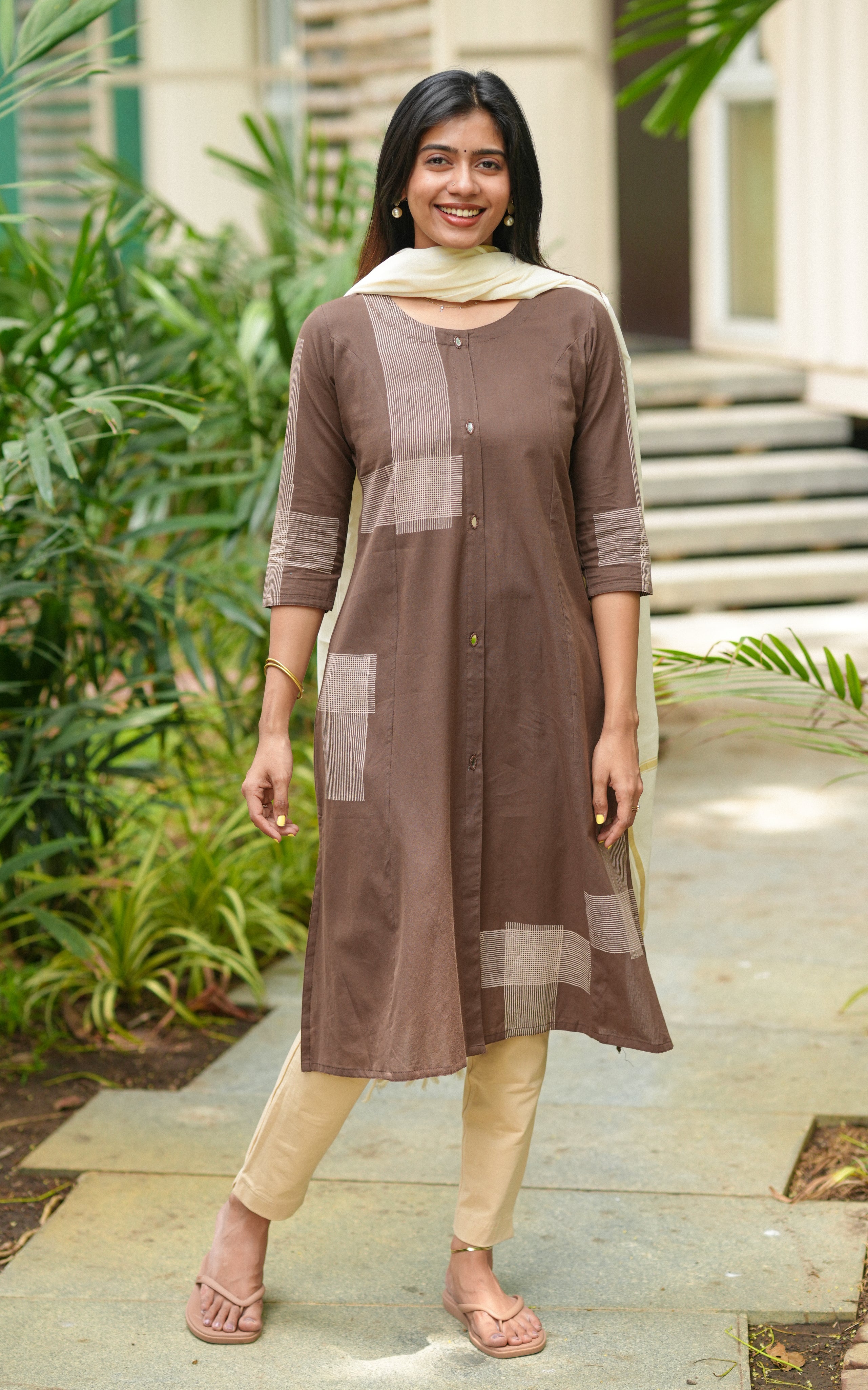 Instore – Brown Cotton Kurti Set for Women – Handblock Printed – Ethnic Wear