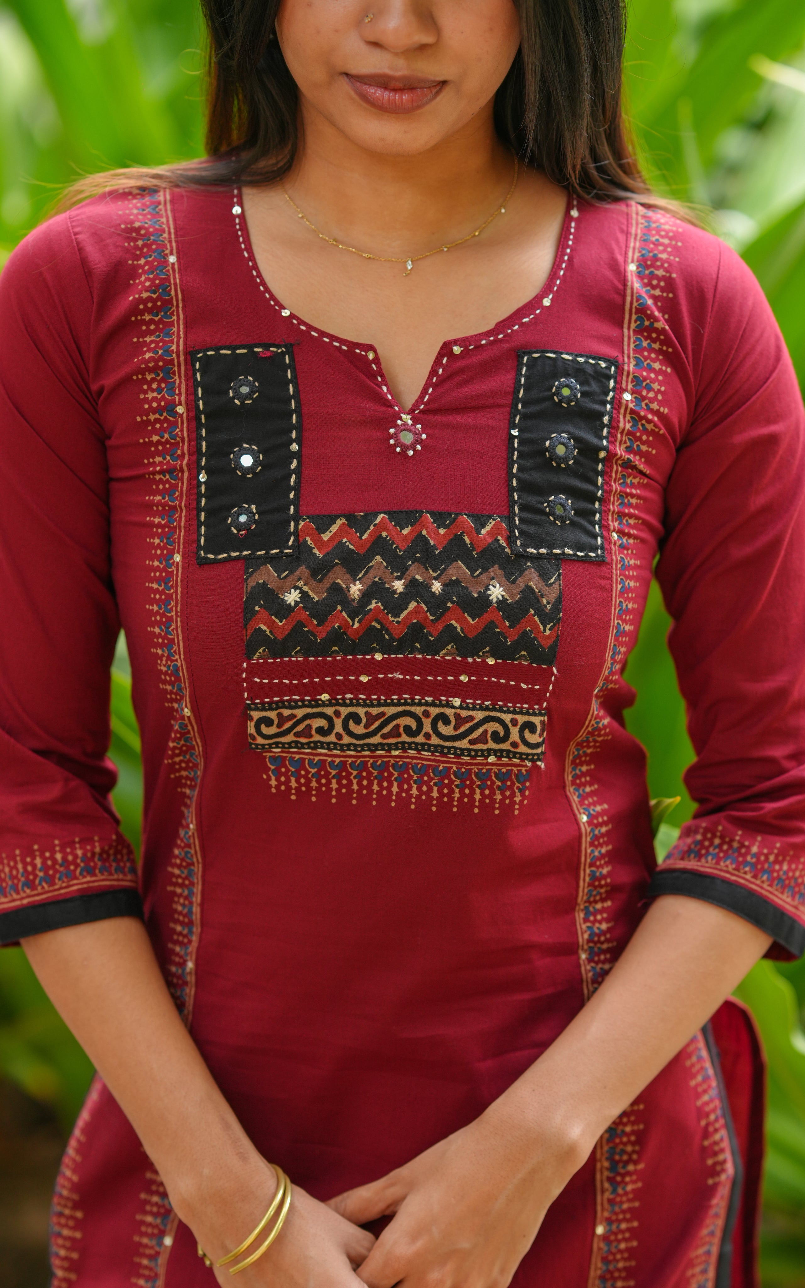 Maroon casual wear handblock kurti for women