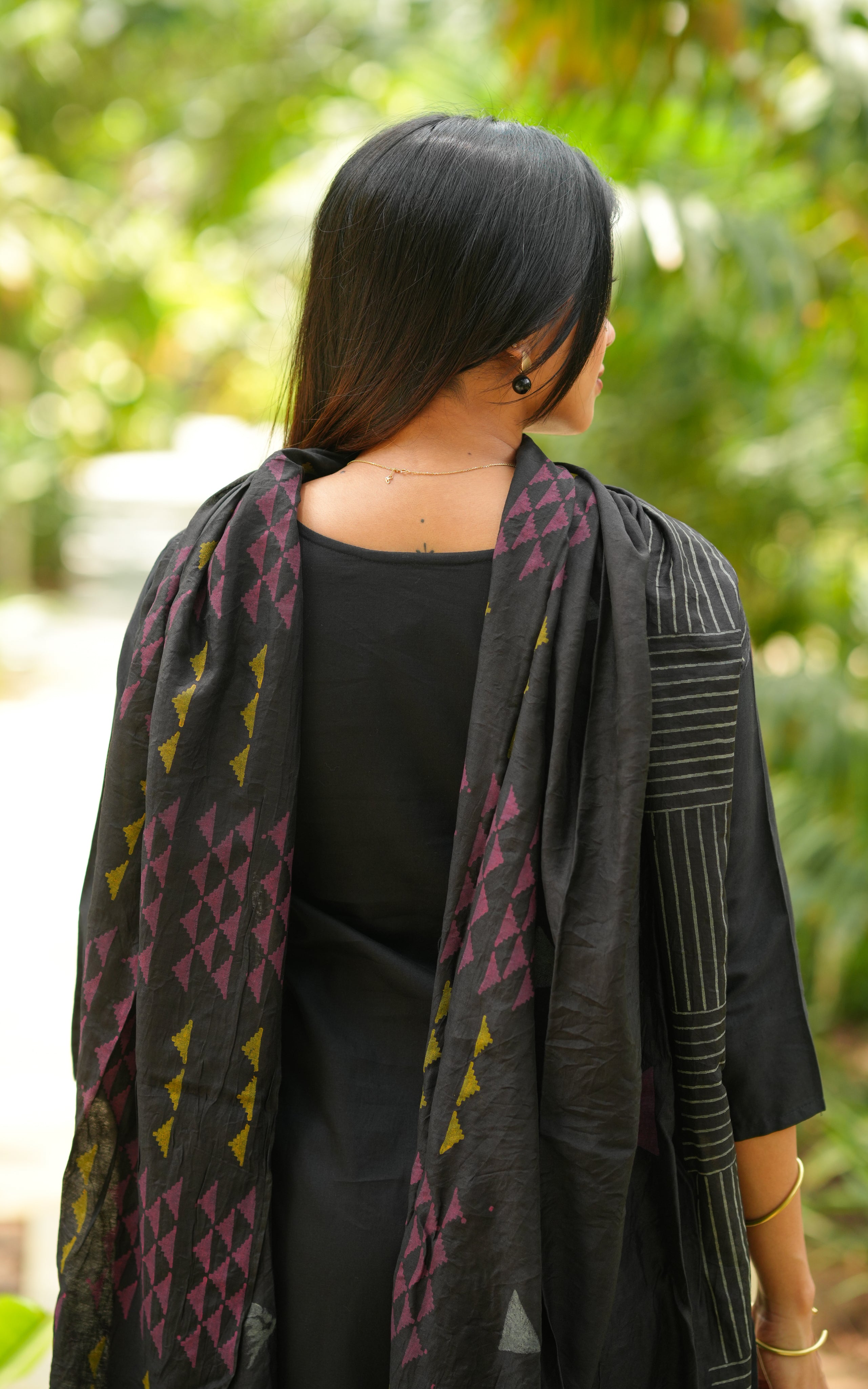 Instore – Black Cotton Kurti Set for Women – Handblock Printed – Ethnic Wear