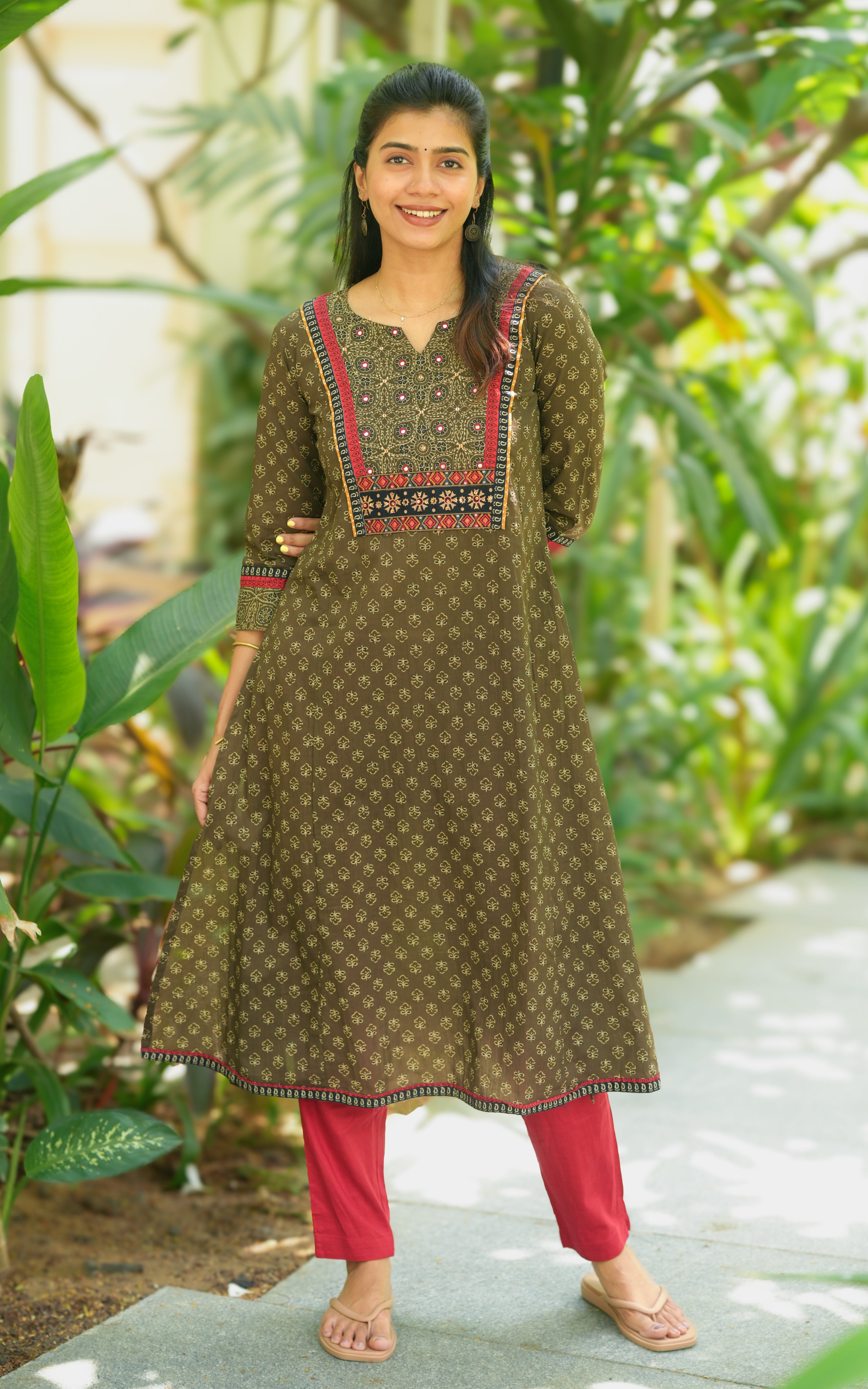 Traditional brown long kurti for women