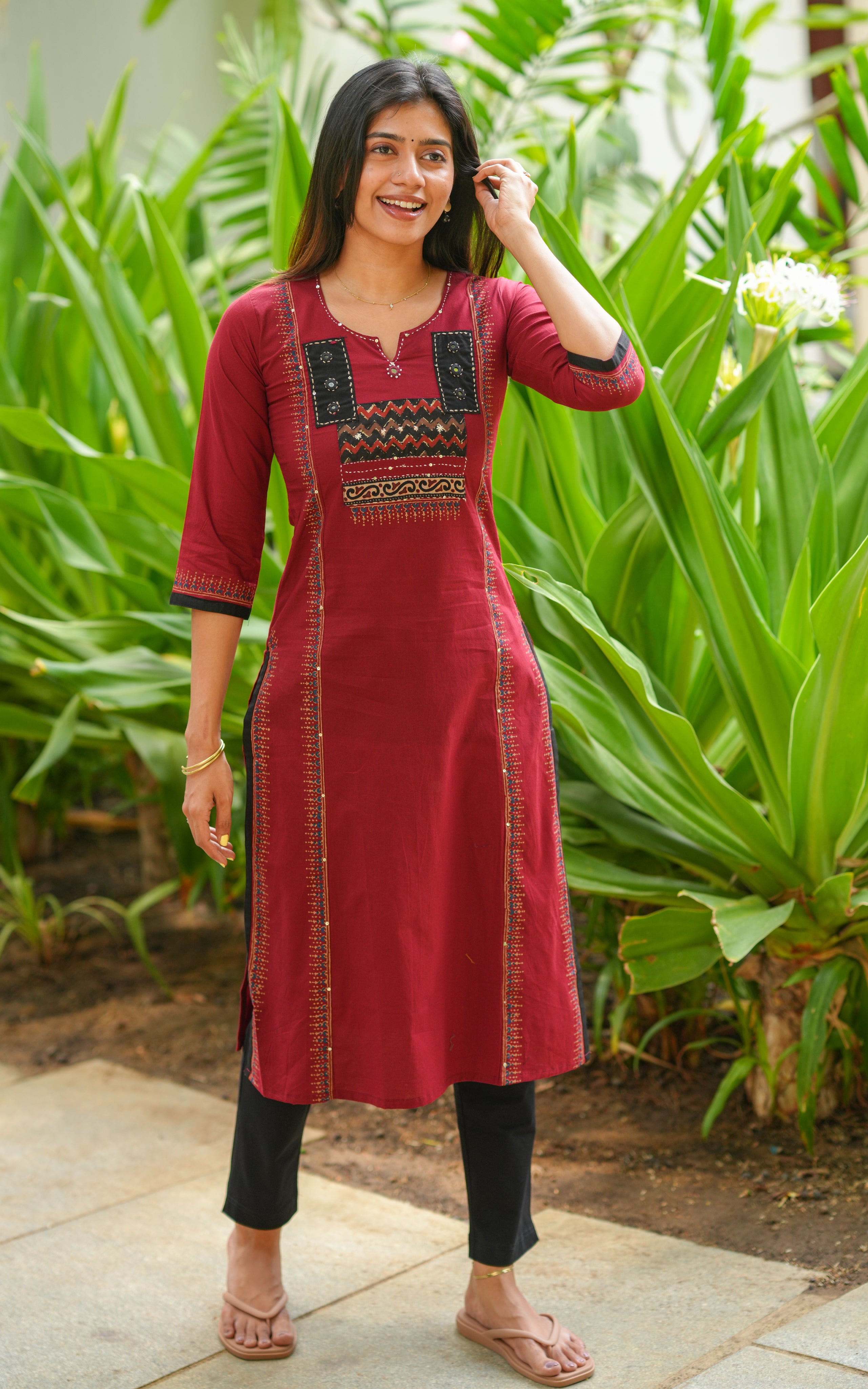 Elegant maroon embroidered kurti for women