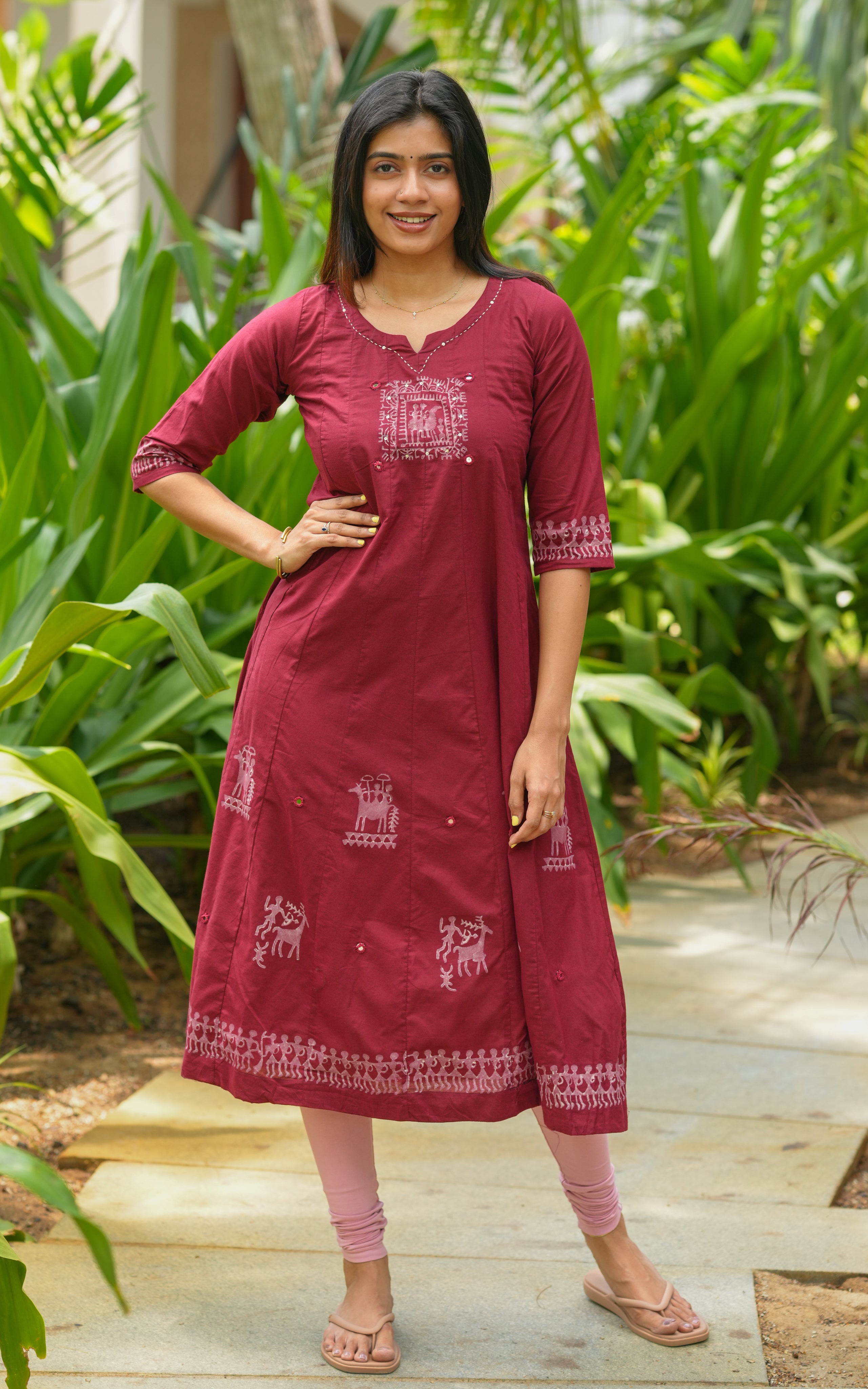 Maroon stylish Anarkali kurti for women