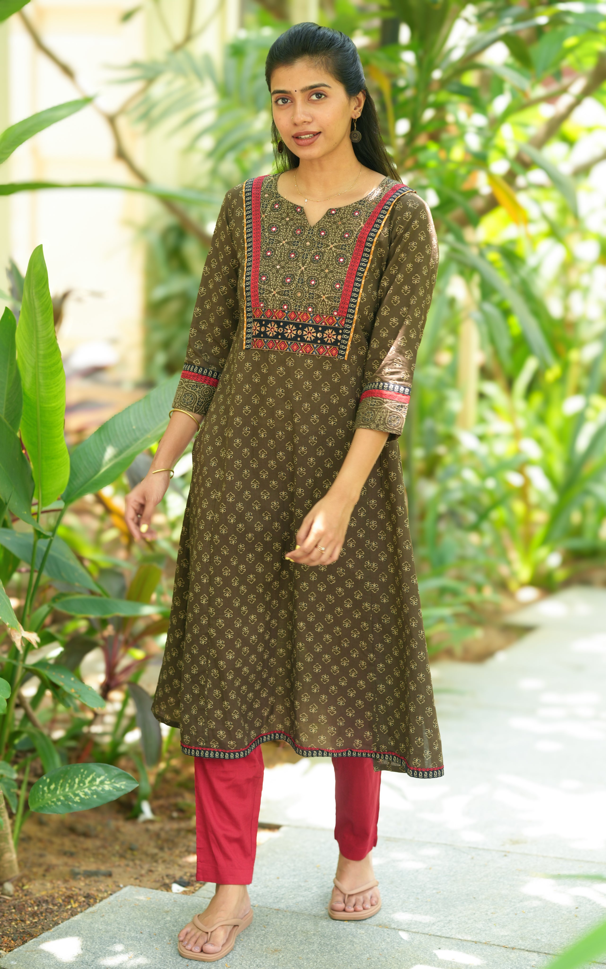 Brown cotton Aline kurti for women