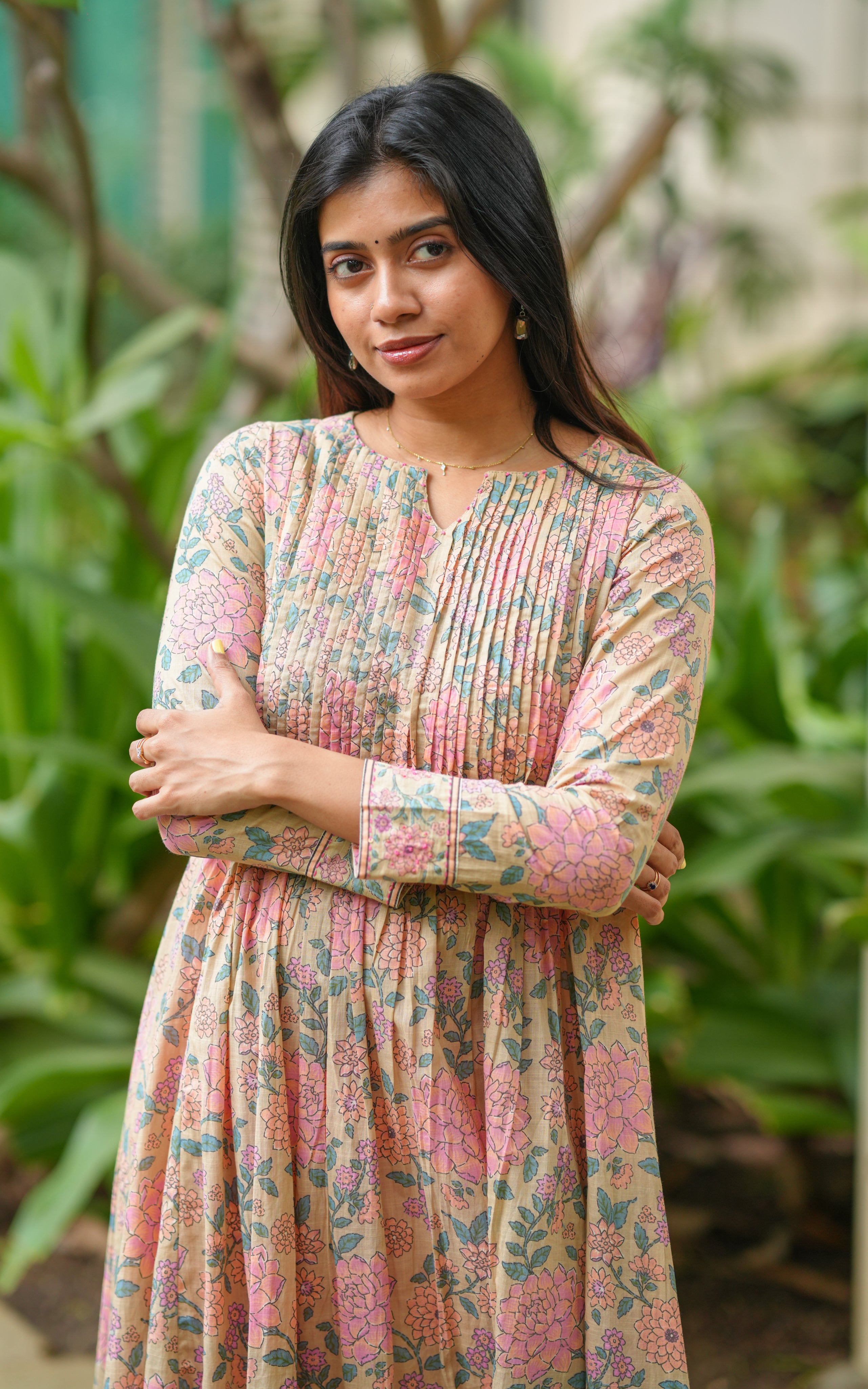 Cotton Aline kurti with pintuck detailing for women