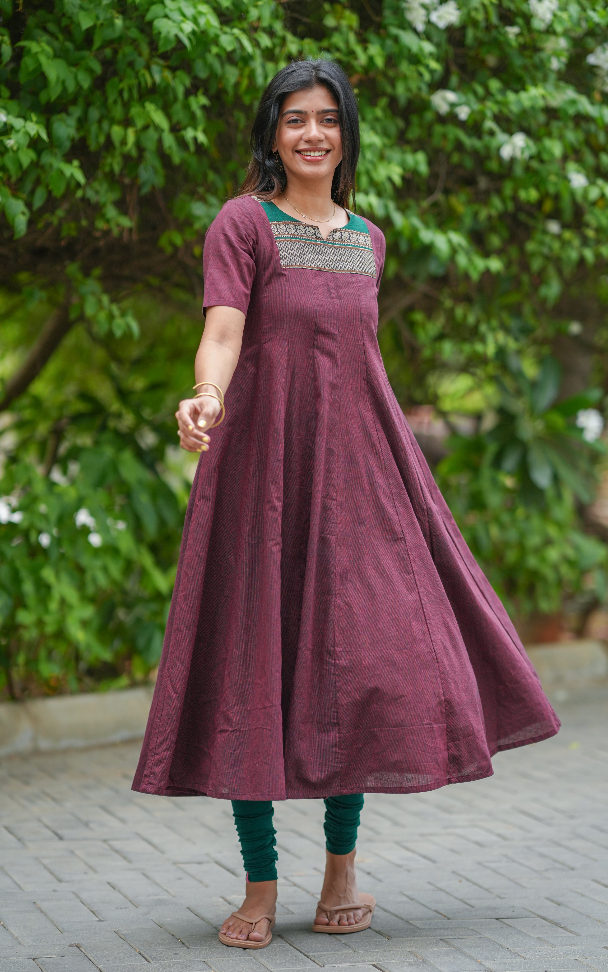 Maroon classic cotton Anarkali for women