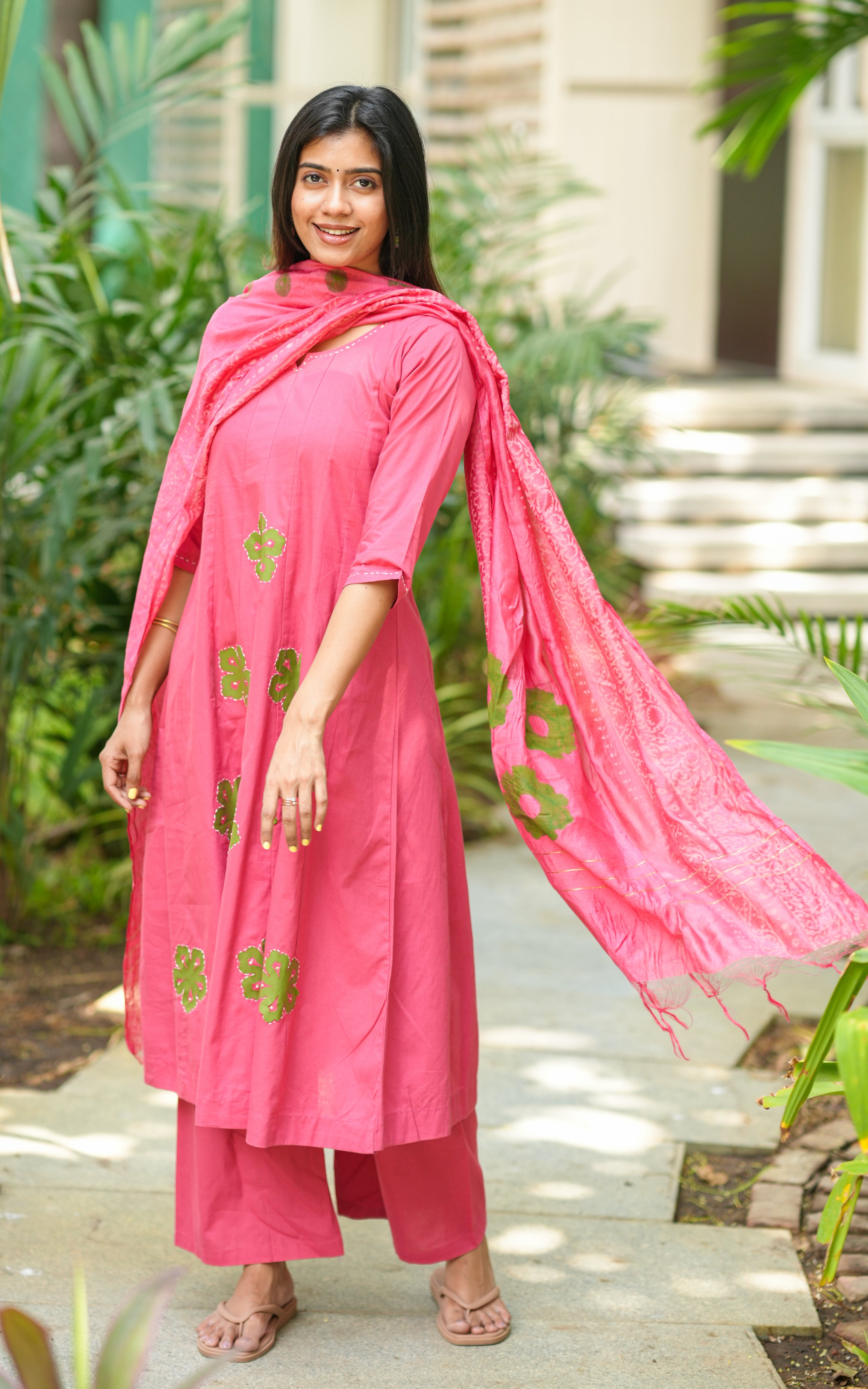 Instore – Rose Pink Cotton Anarkali Kurti Set for Women – Ethnic Wear