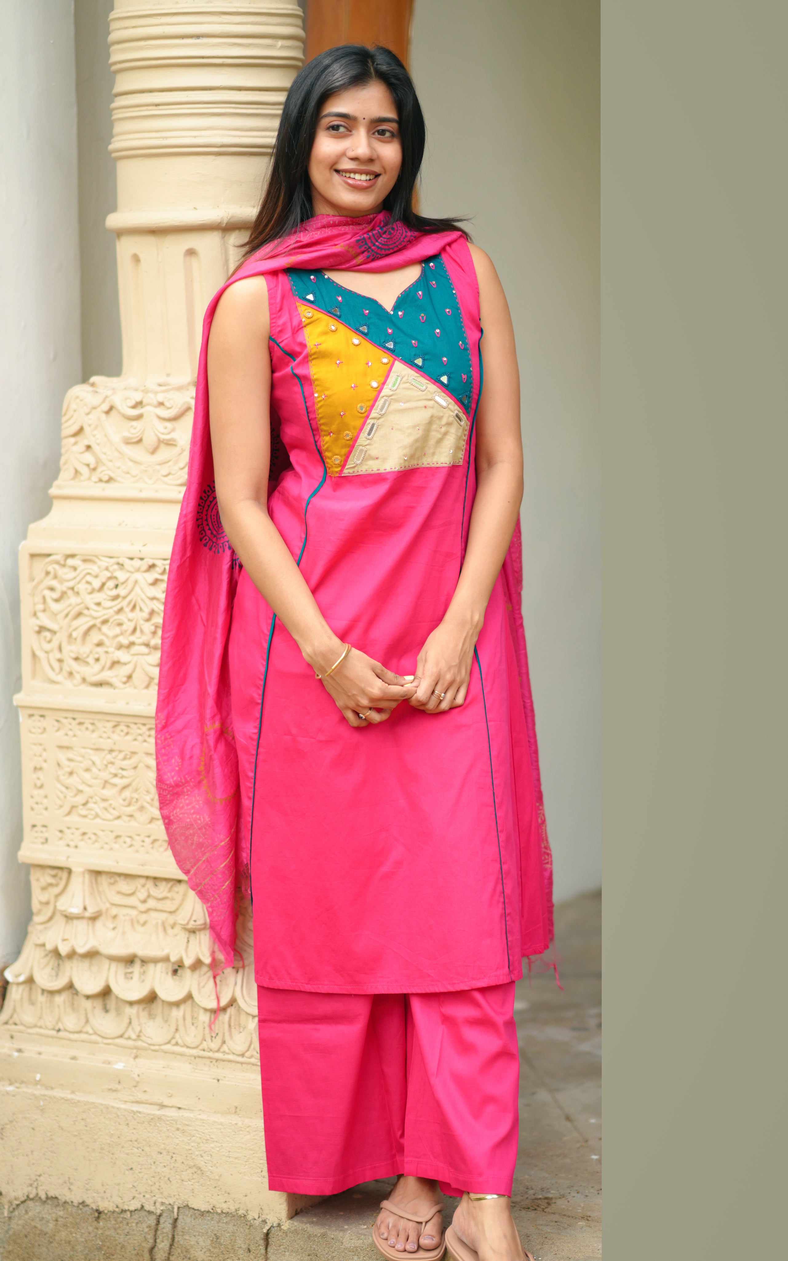 Pink south cotton kurti set for women