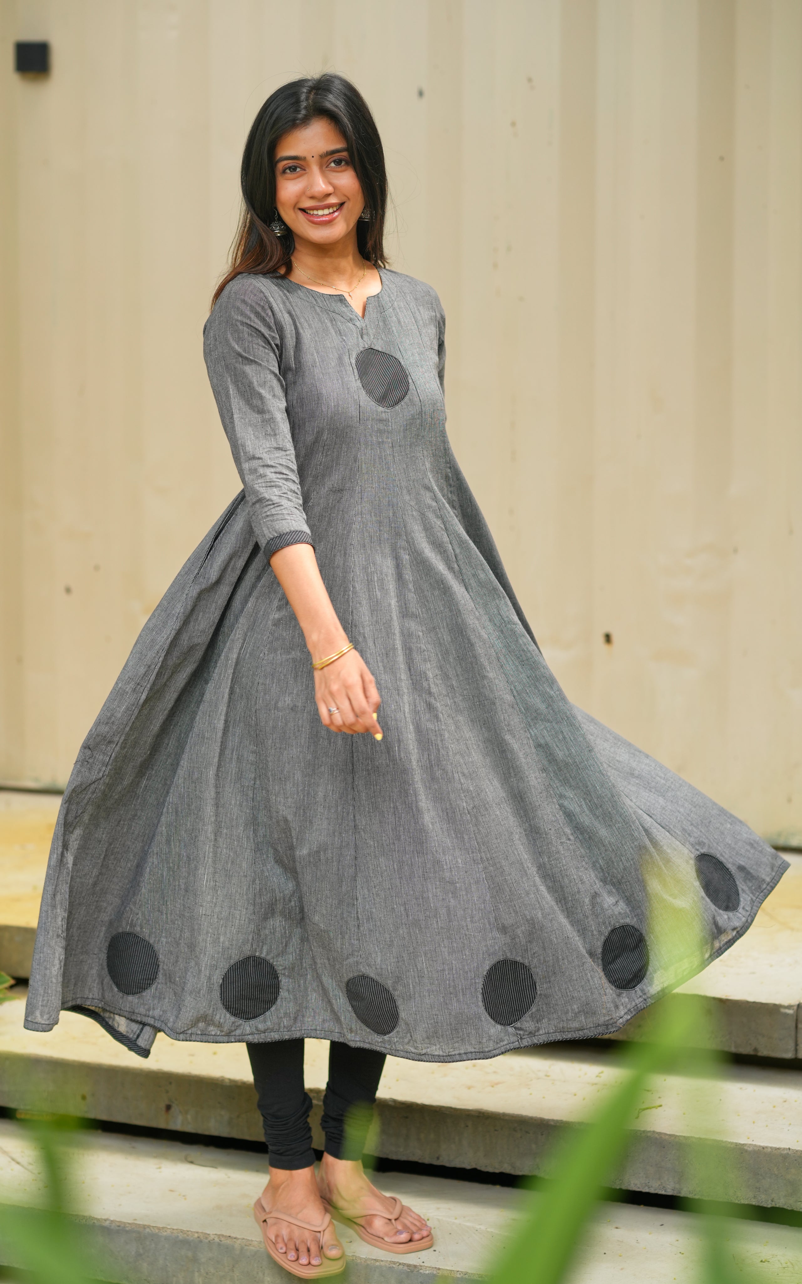 Grey classic cotton Anarkali for women