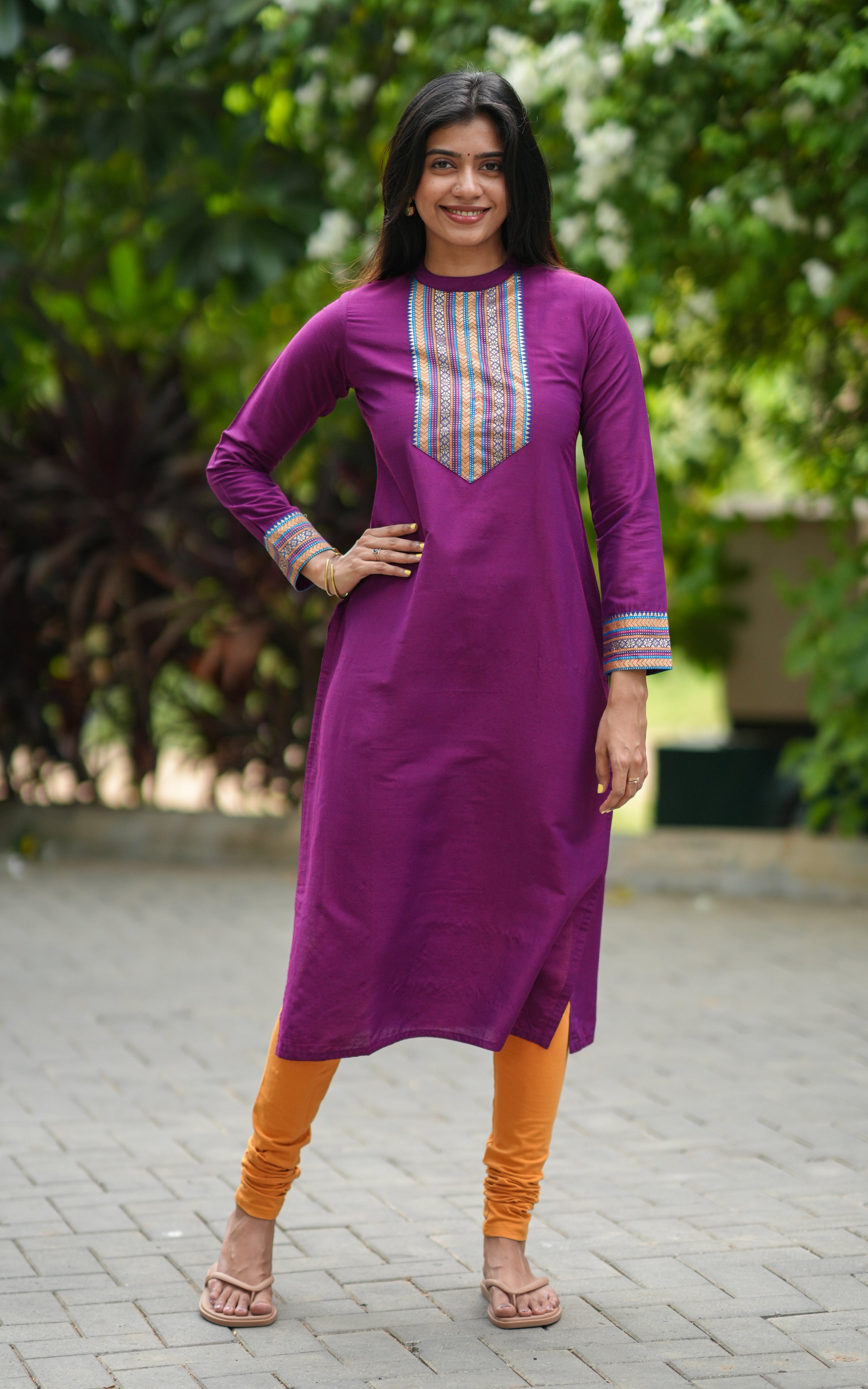 Violet straight cut silk cotton kurti for women