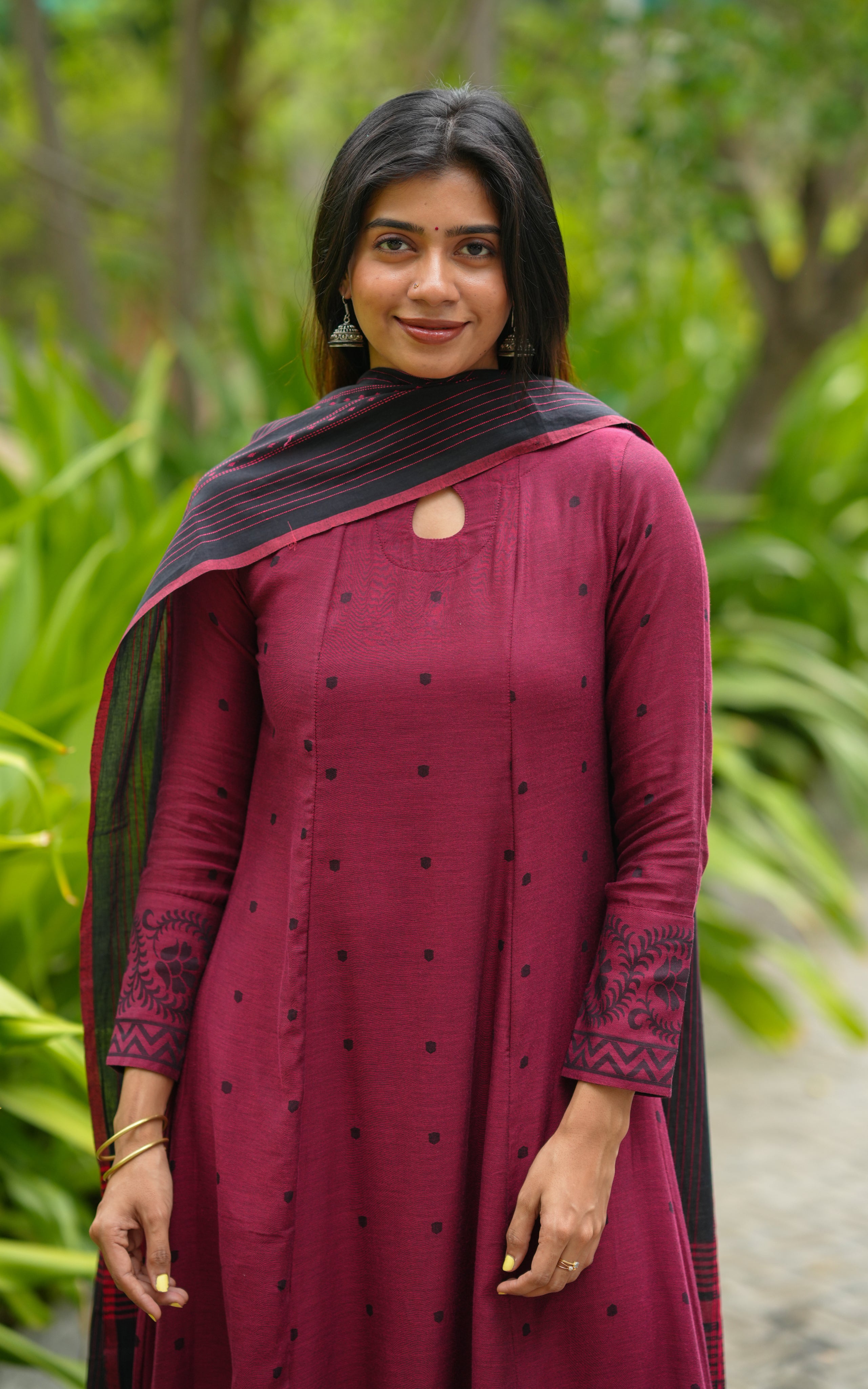 Elegant maroon flared kurti for women