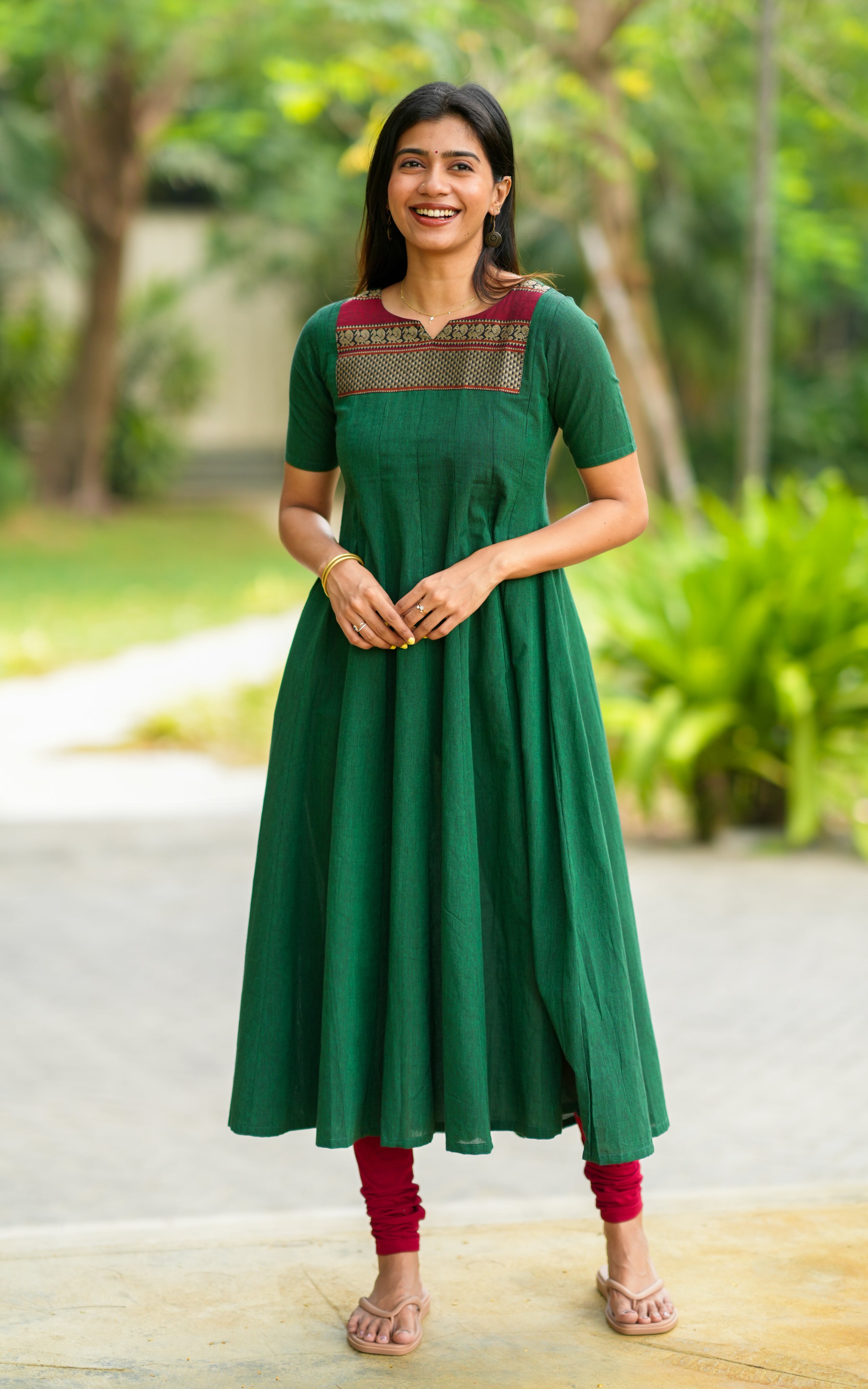 South cotton Anarkali with criss cross back neck for women