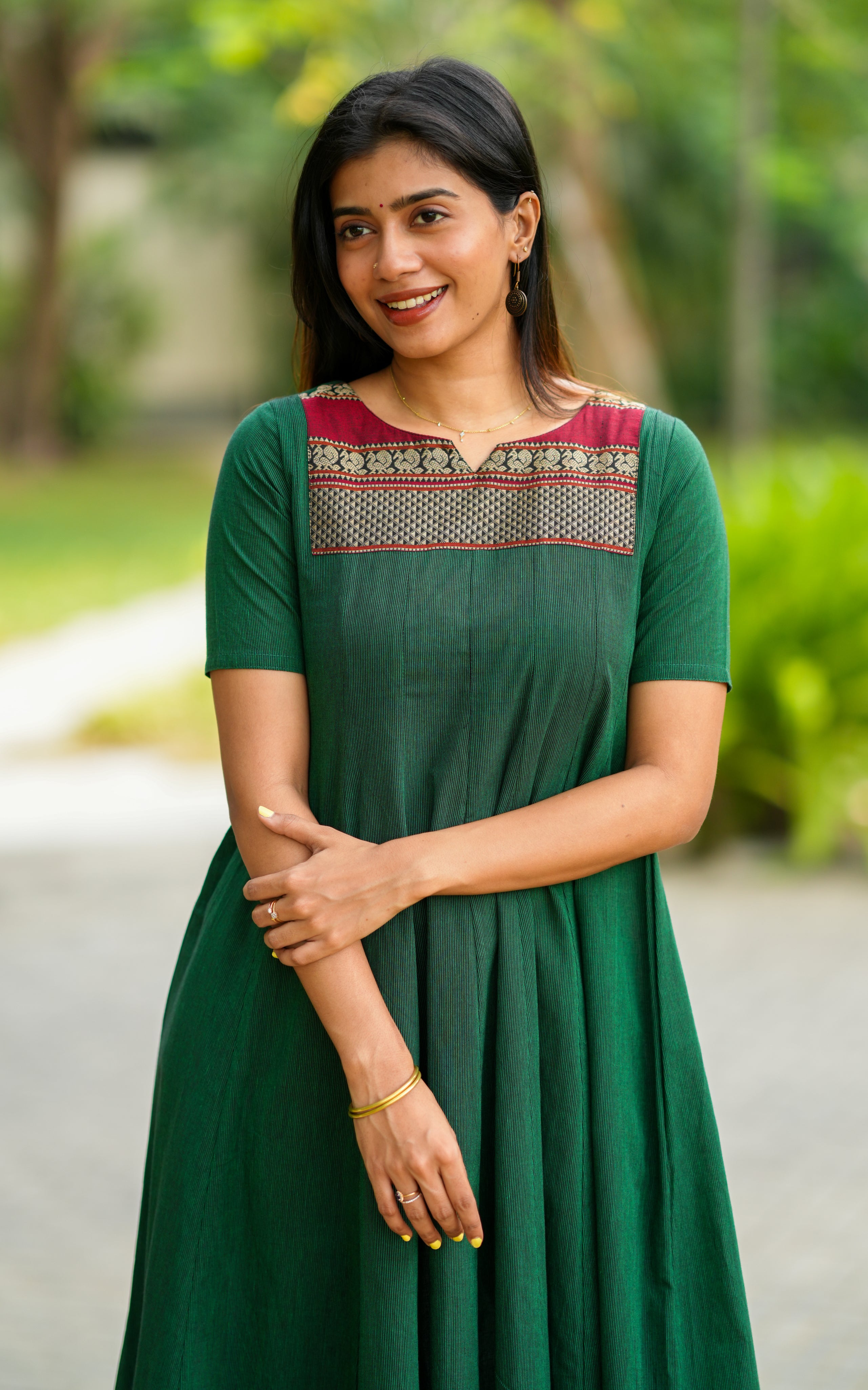 Green south cotton Anarkali kurti for women