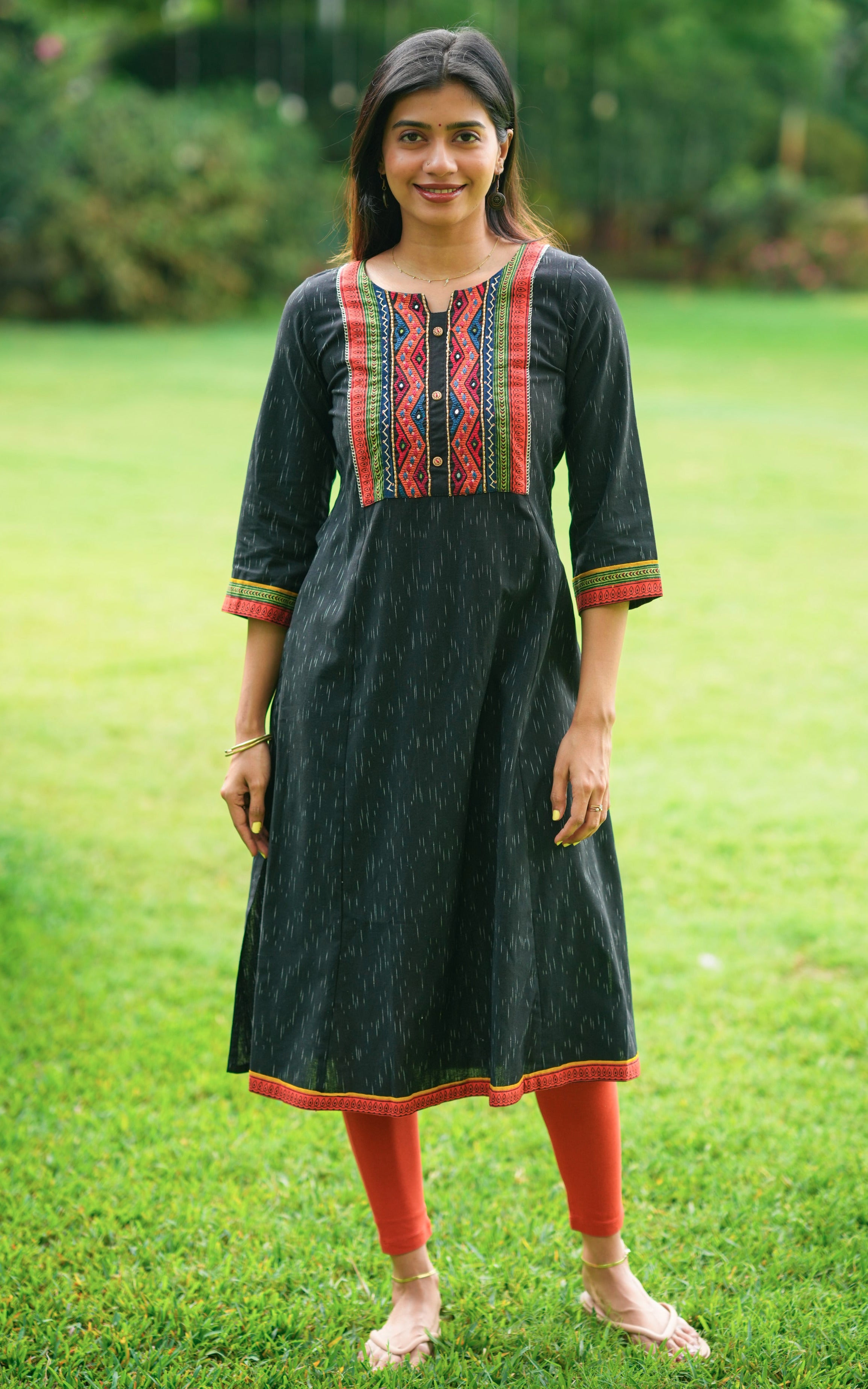 Elegant black Aline ikkat kurti for women