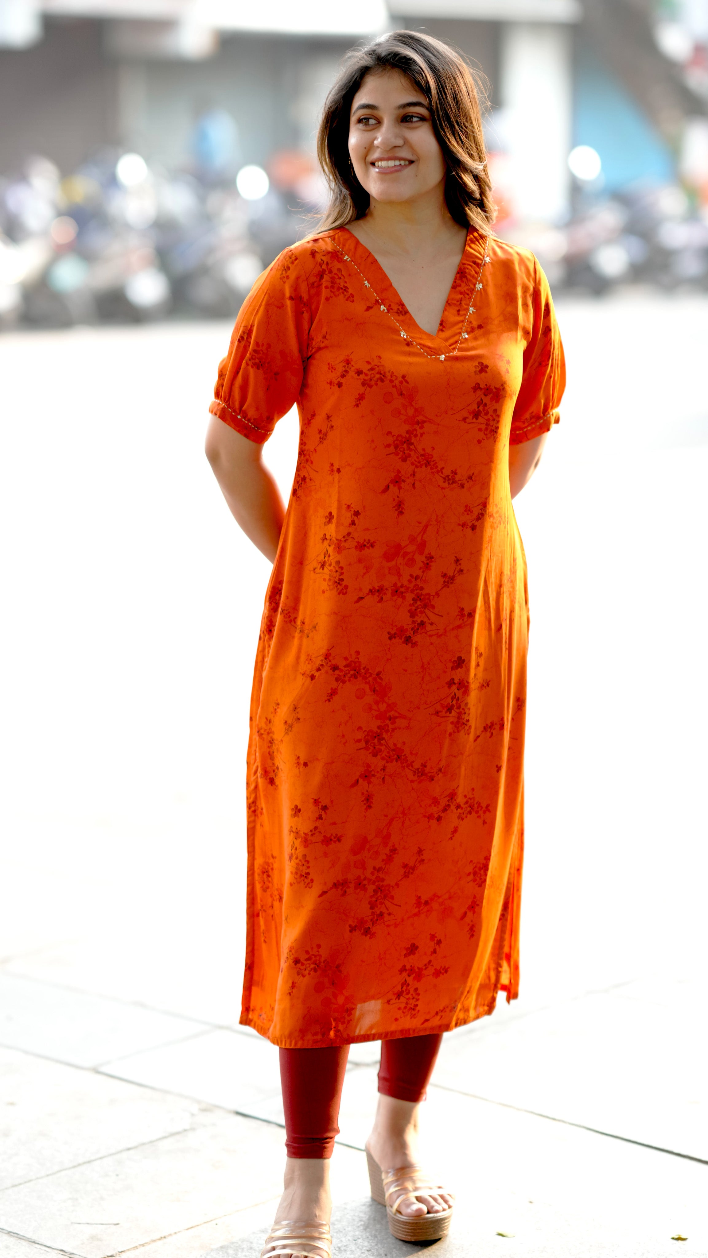 Casual Orange Georgette Kurti for Women