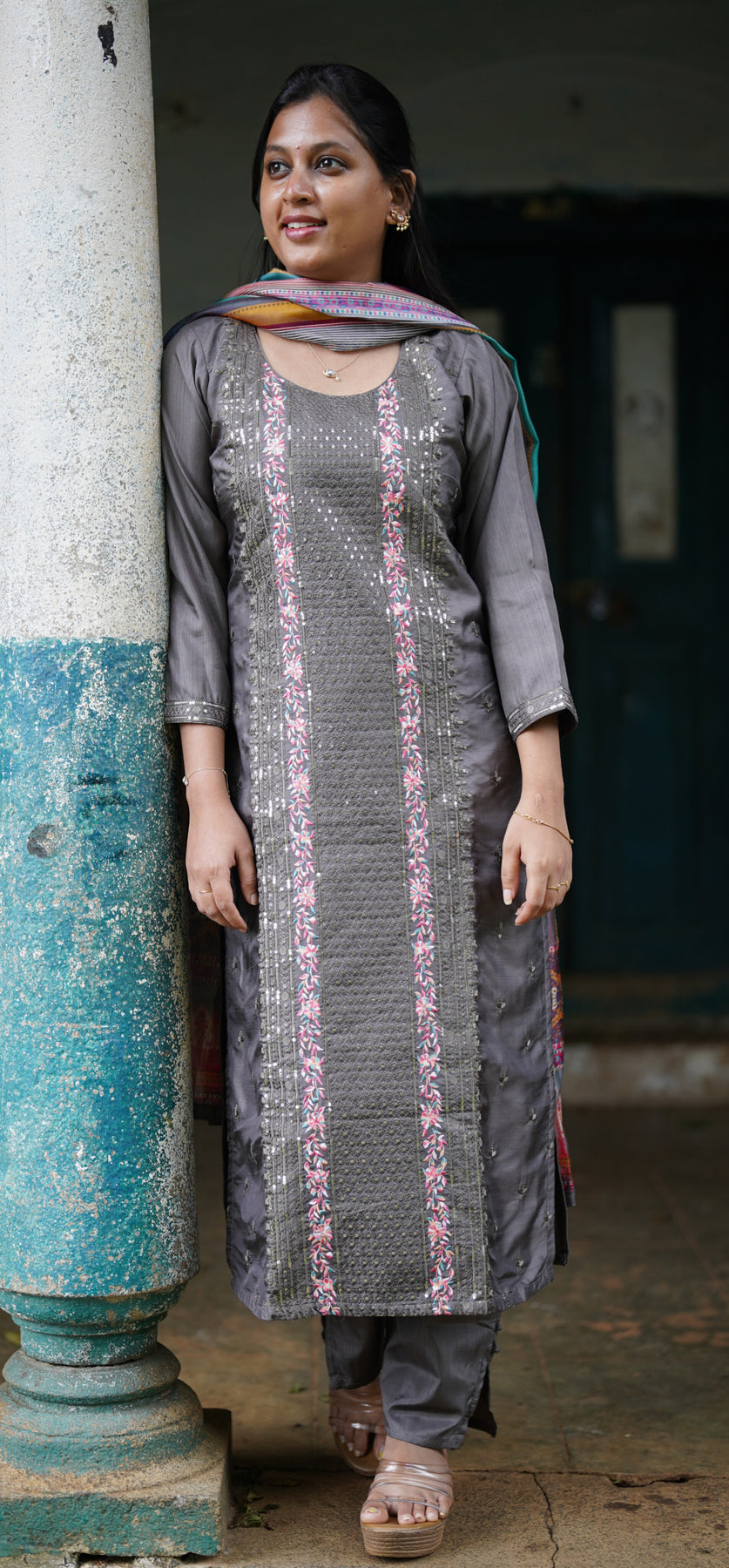 Heavy embroidery Work kurti with pant Pink cotton 60 60 fabric AD