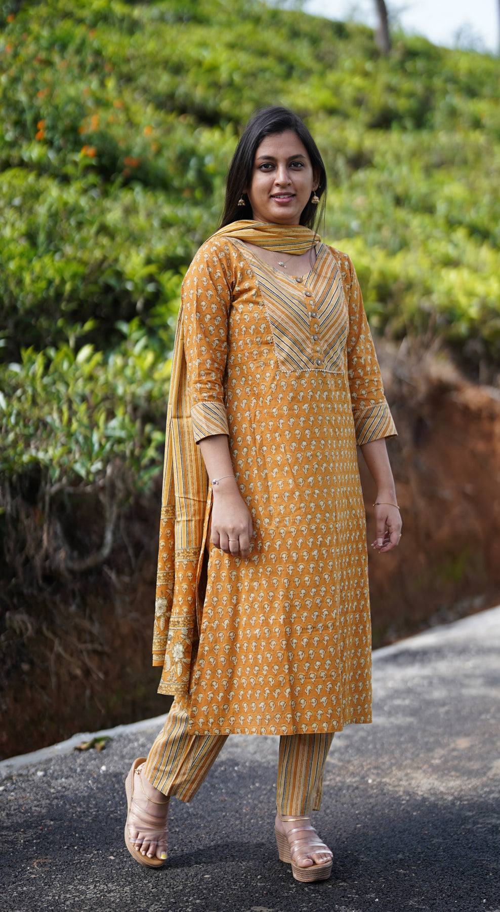 Shop printed yellow chanderi kurta for women | The Indian Couture