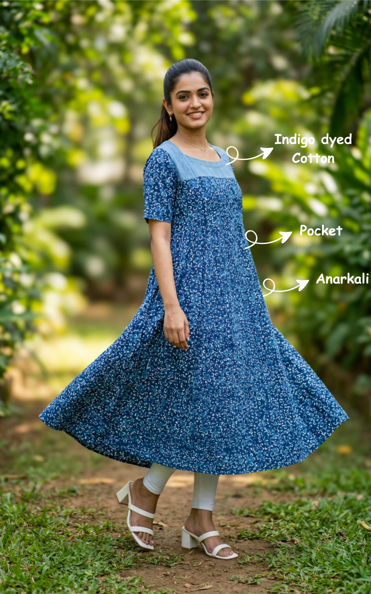 Stylish Indigo Blue Cotton Anarkali Daily Wear