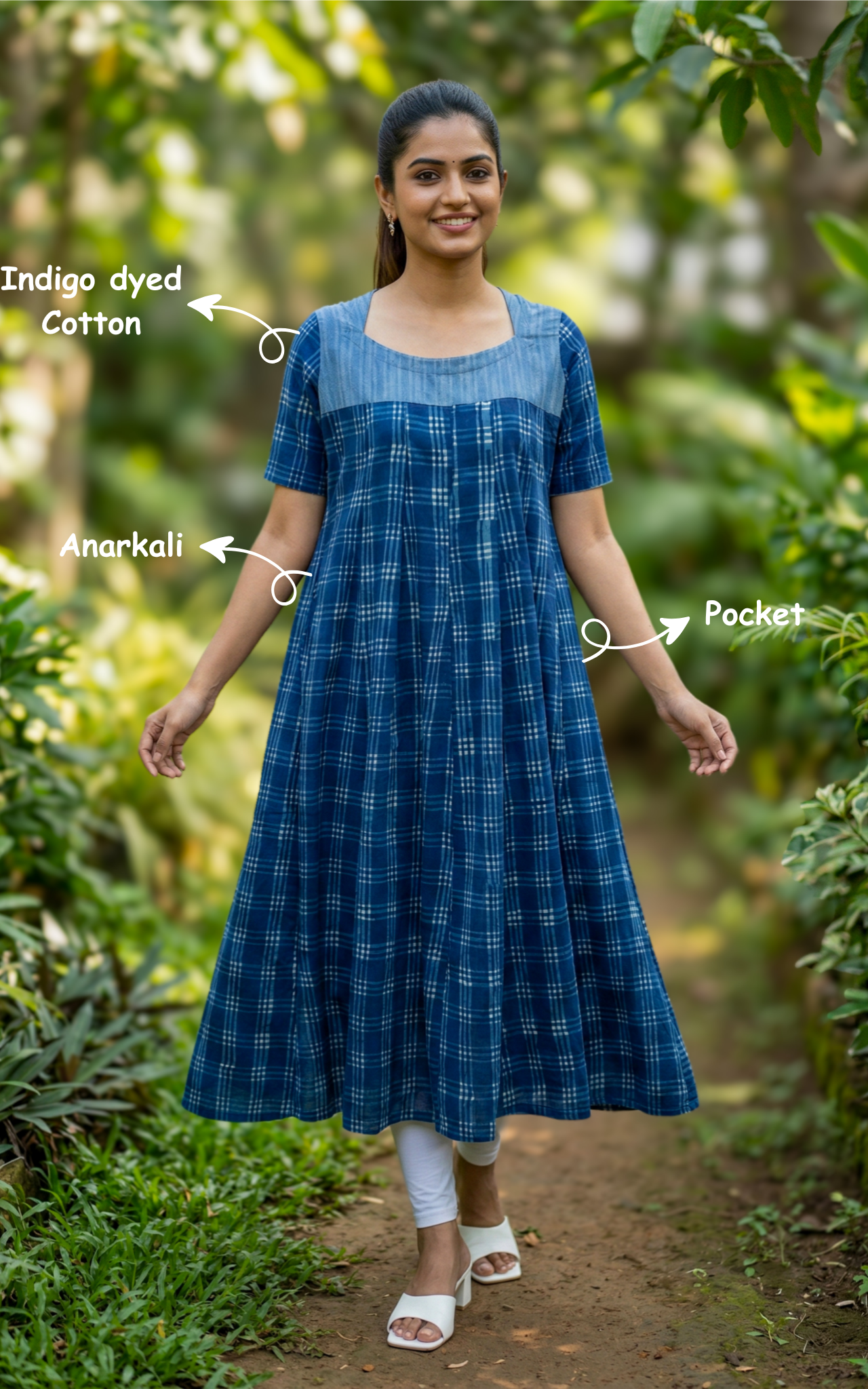 Indigo Blue Cotton Anarkali Kurti with Pocket