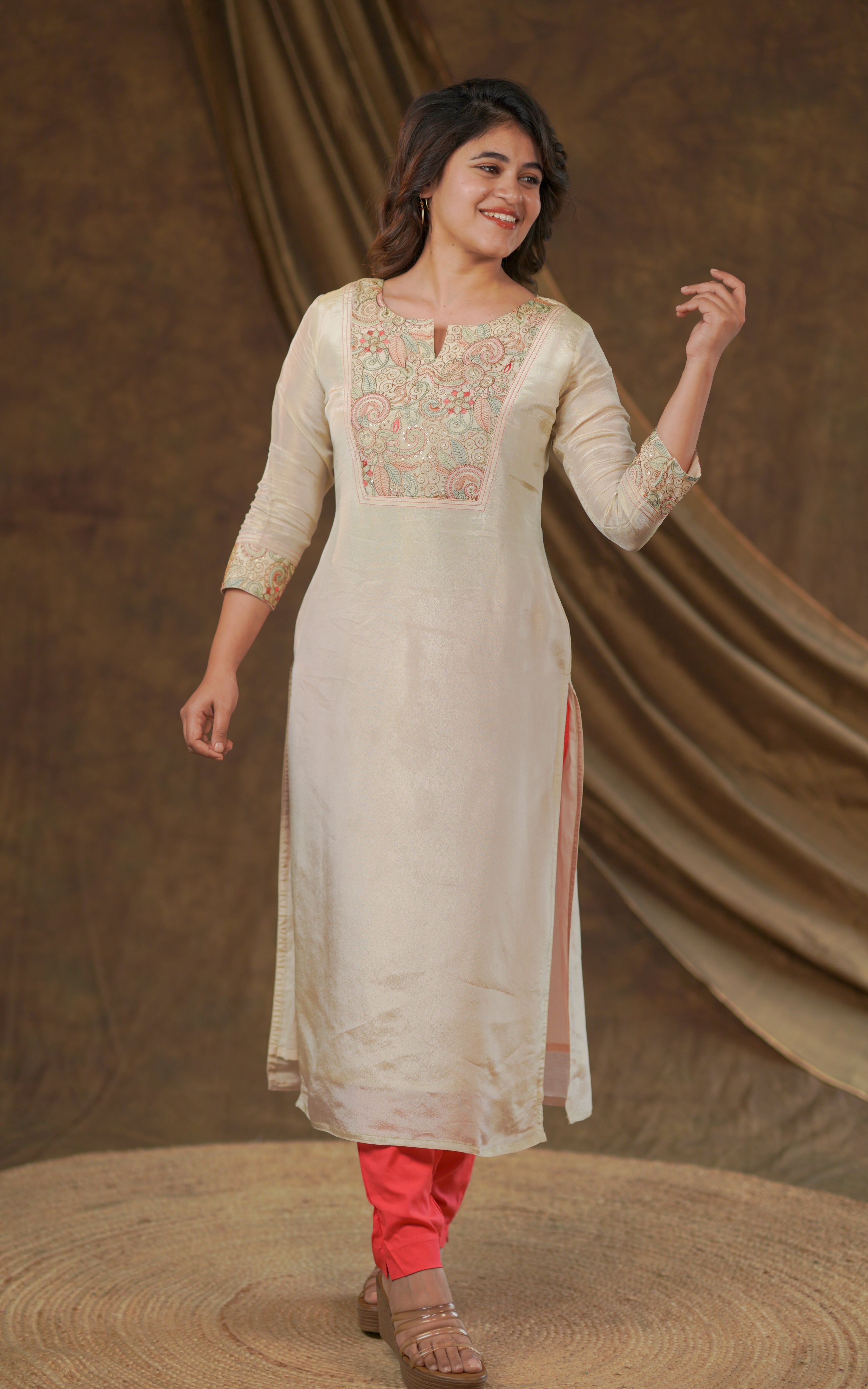 3/4th sleeve straight cut kurti for women
