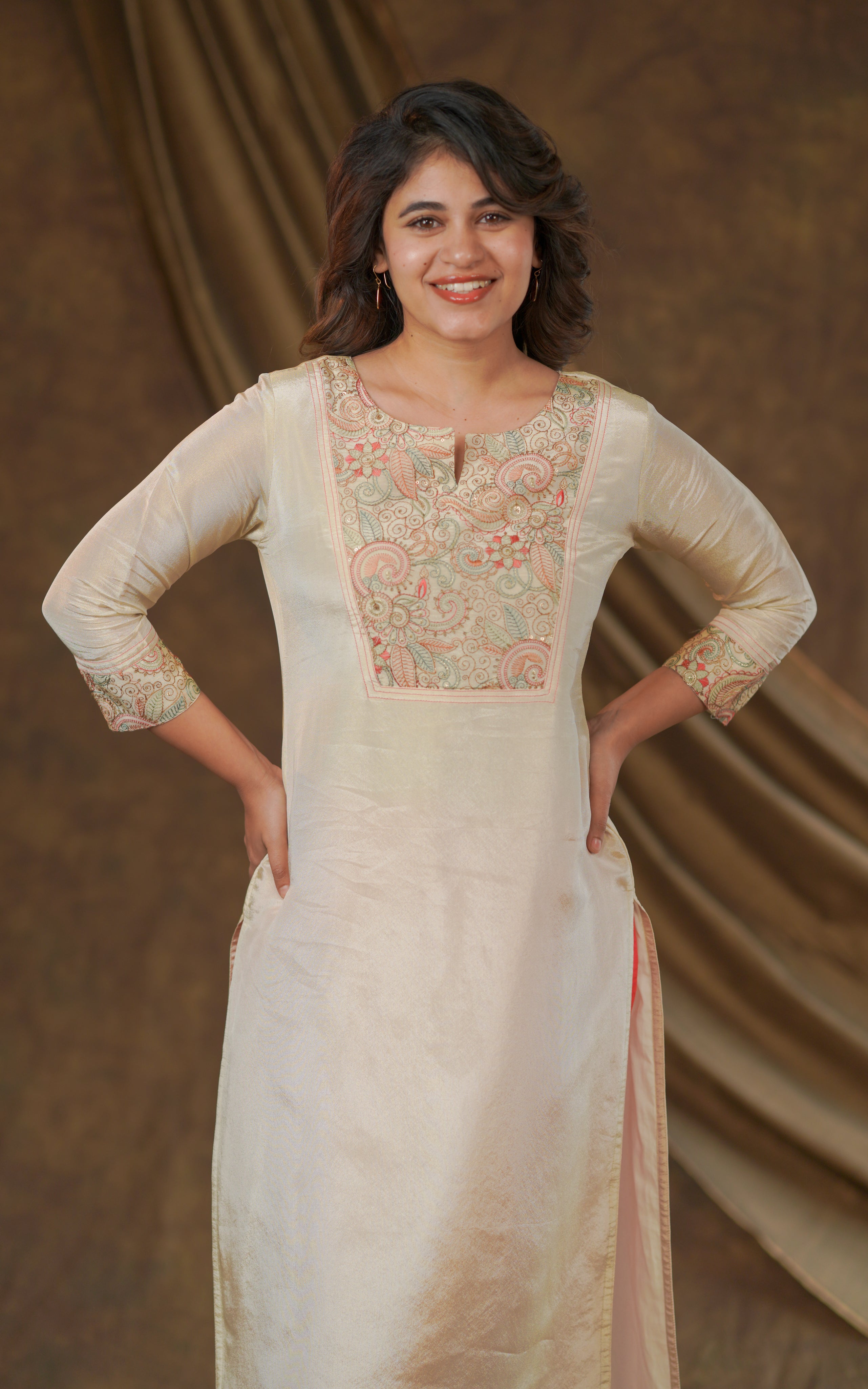 Embroidery straight cut kurti for women  