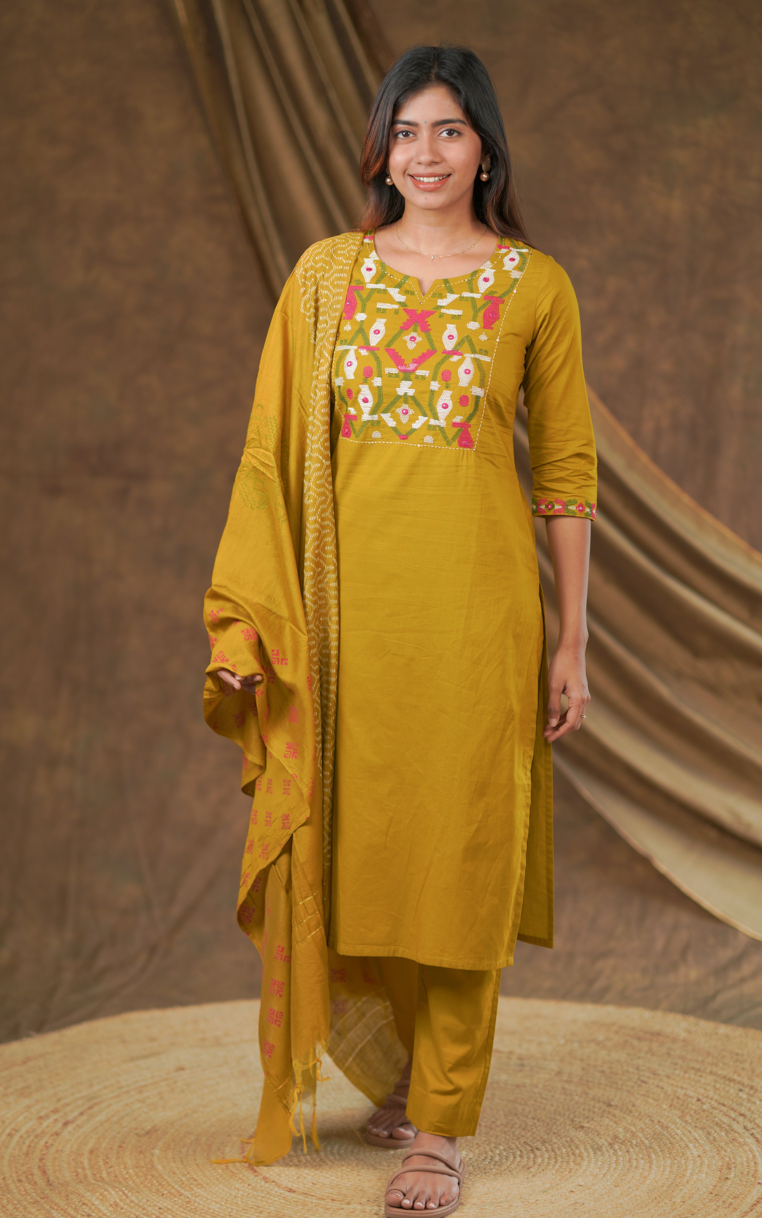 Handblock straight cut kurti sets 