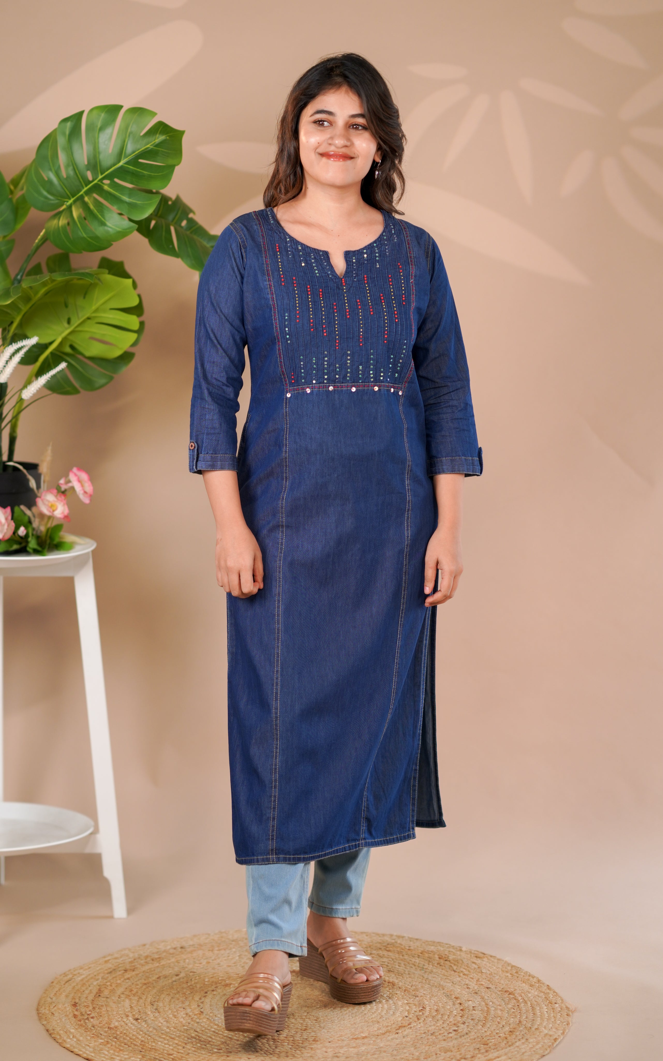 Denim straight cut kurti for women