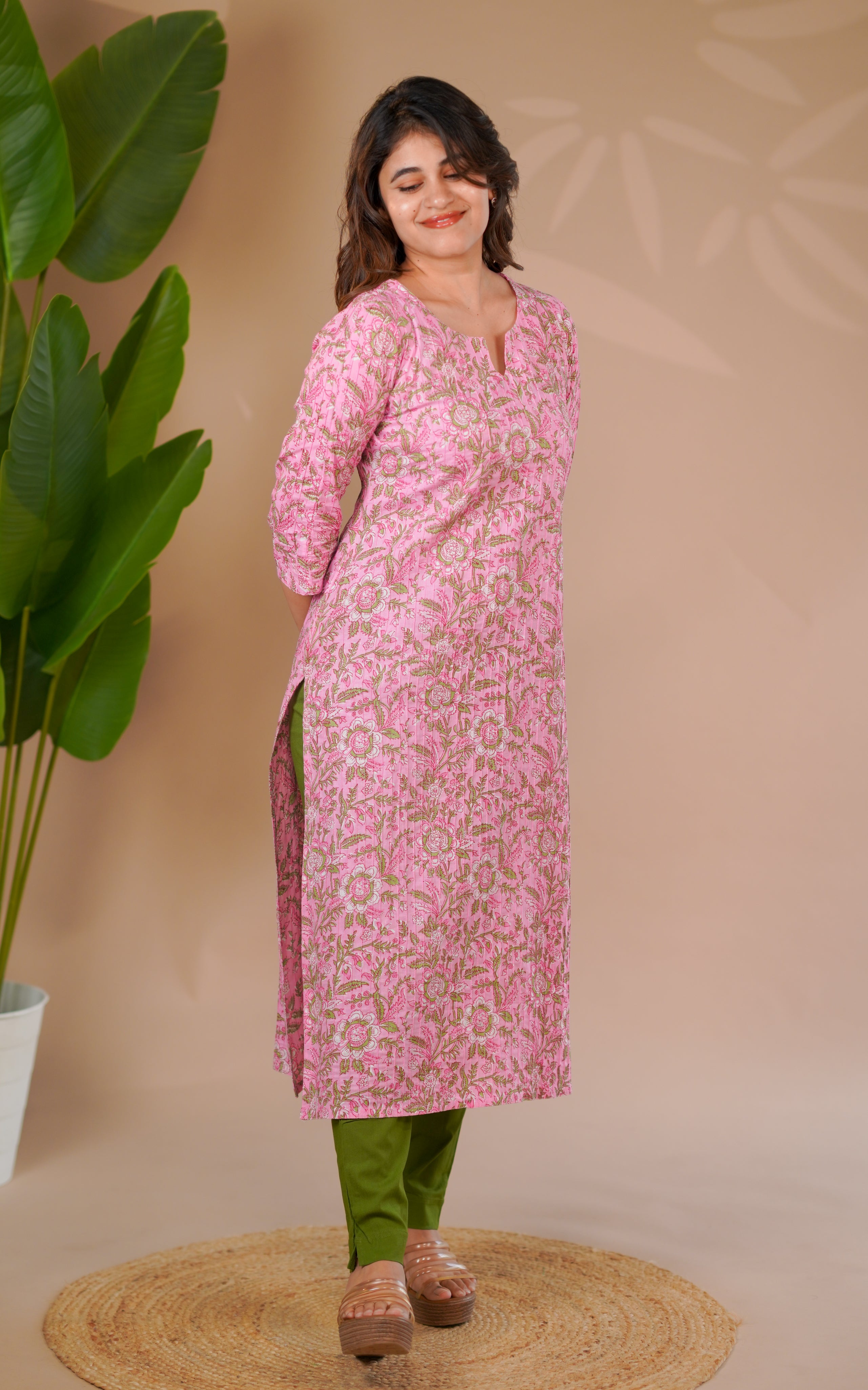 pink color kurti for women