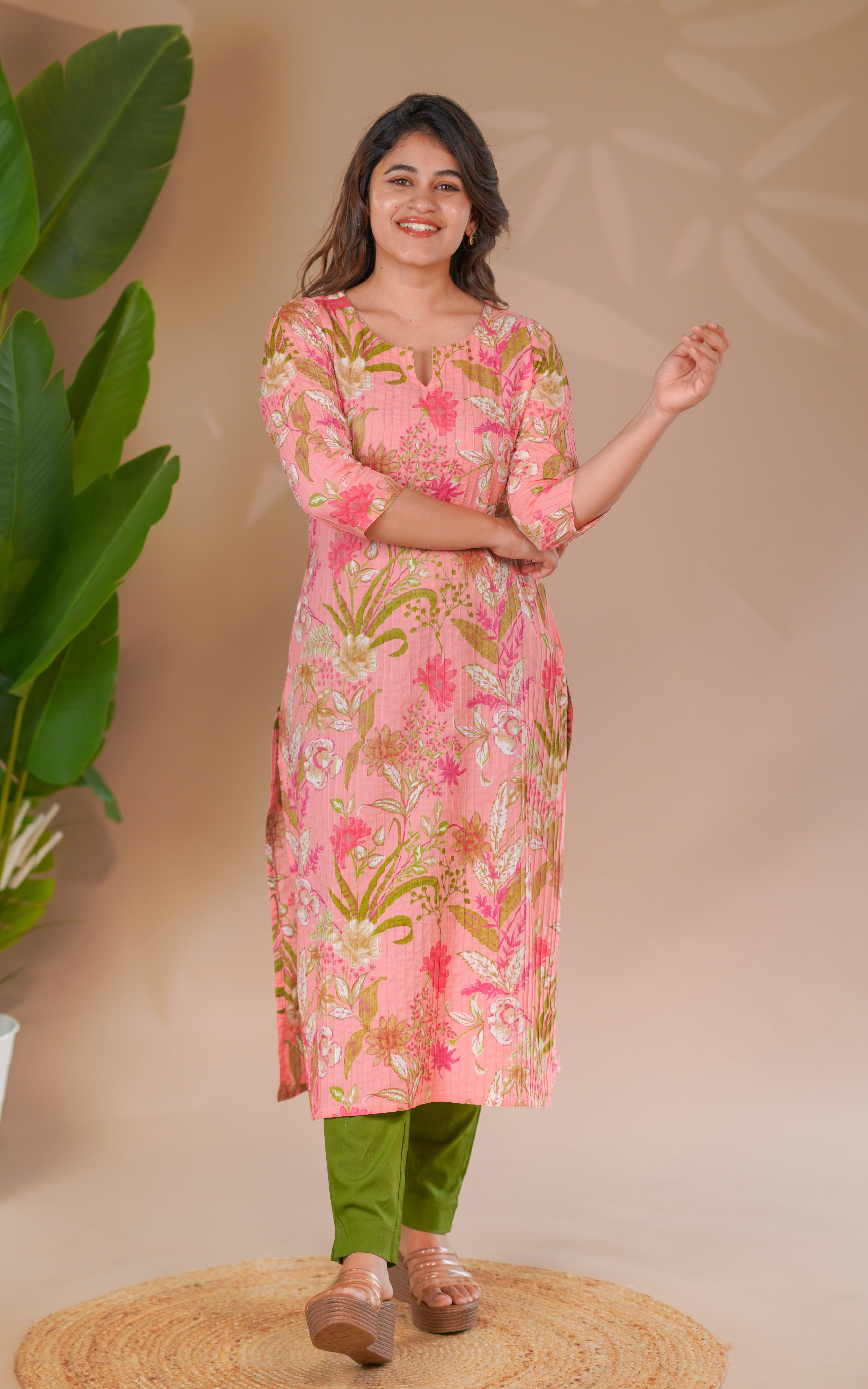 pintuck straight cut kurti for women