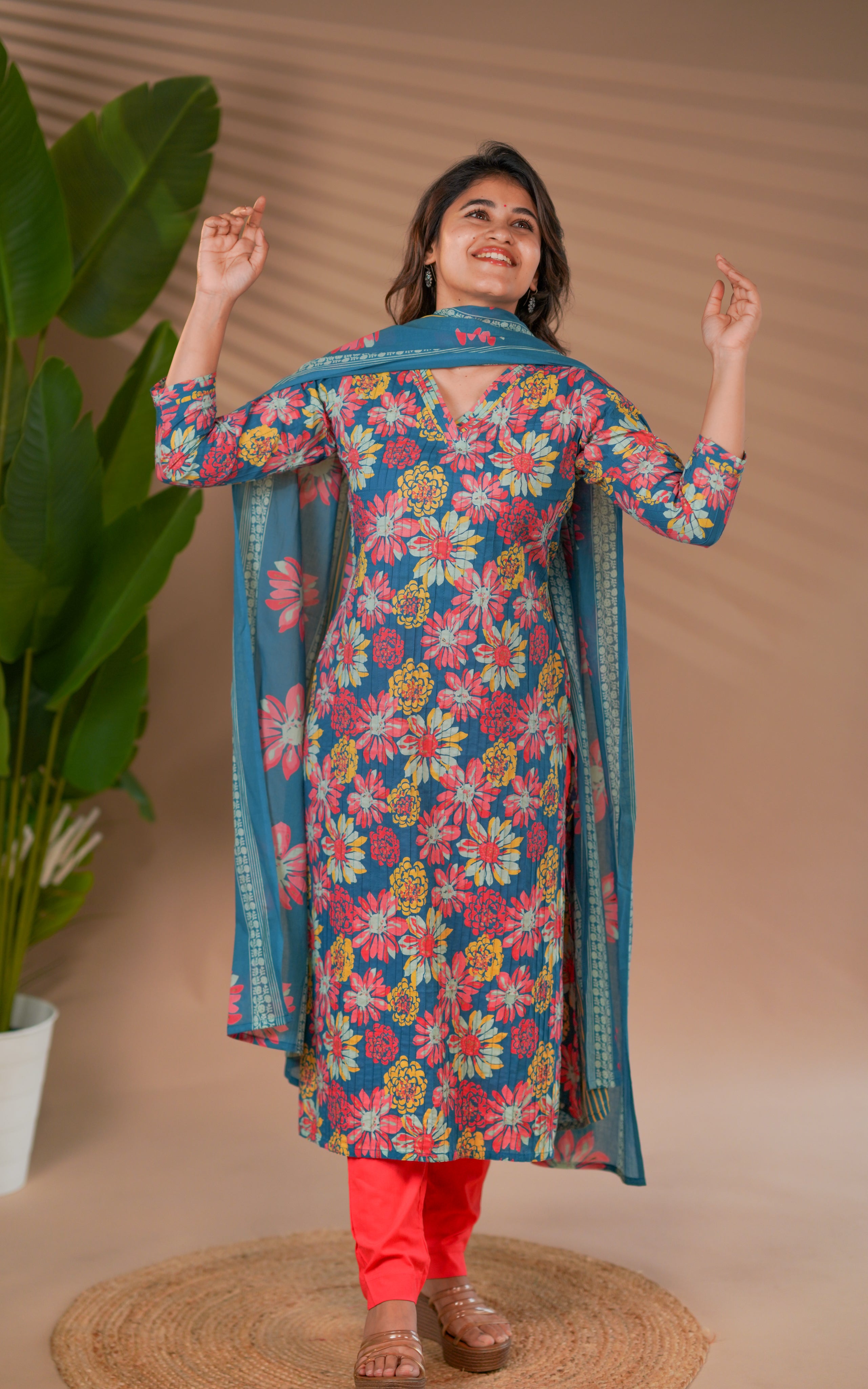 V neck straight cut kurti for women