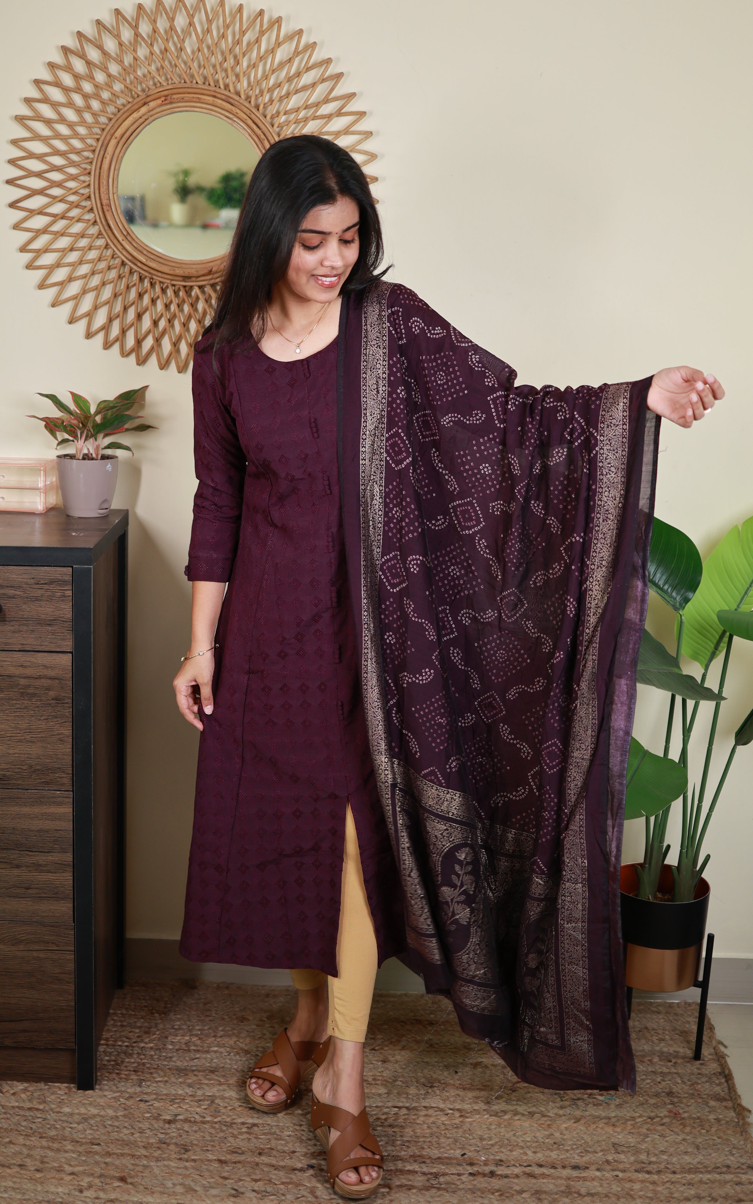 Vanisri Plum (Kurti+Dupatta)