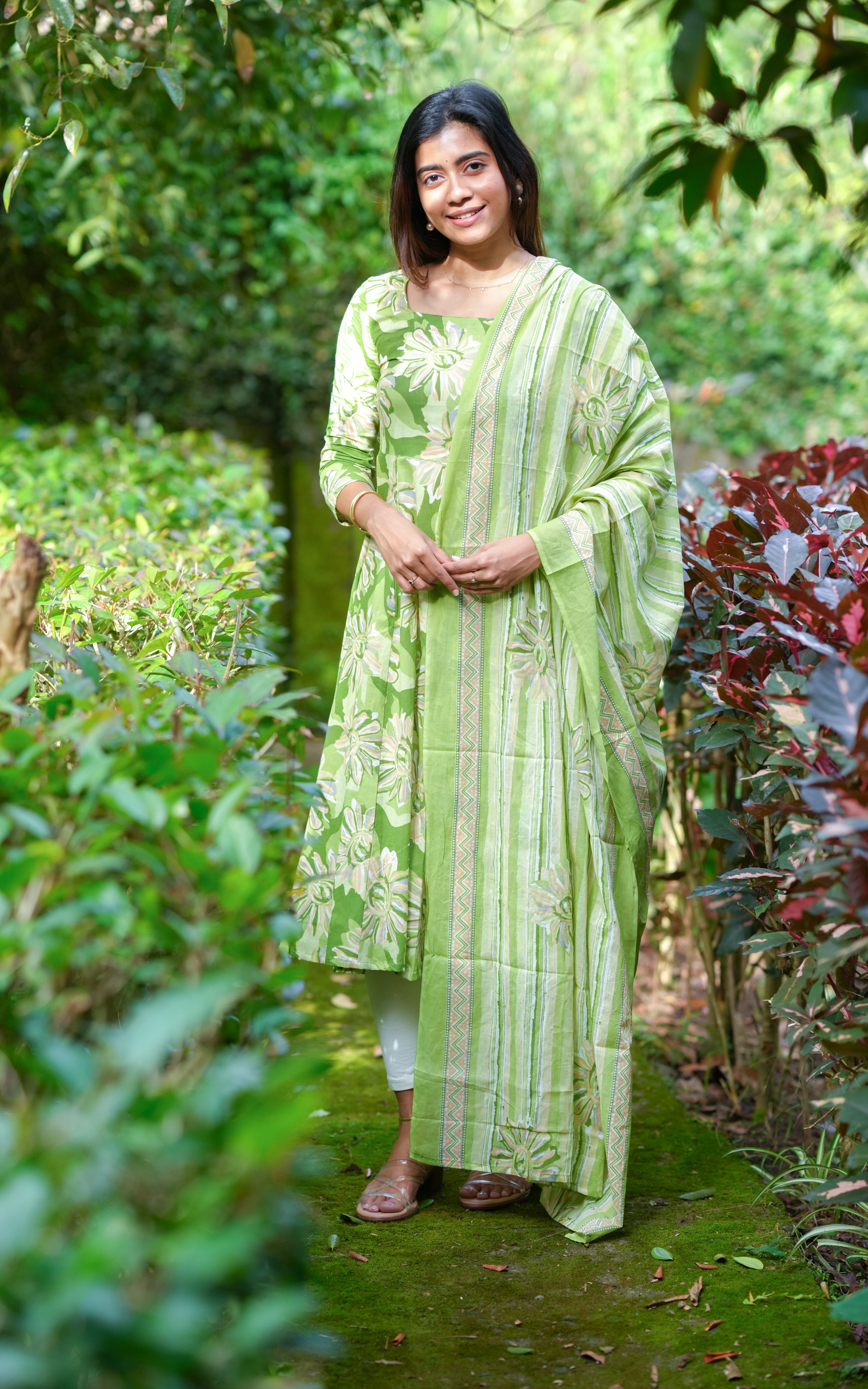 Anarkali kurti with floral motifs