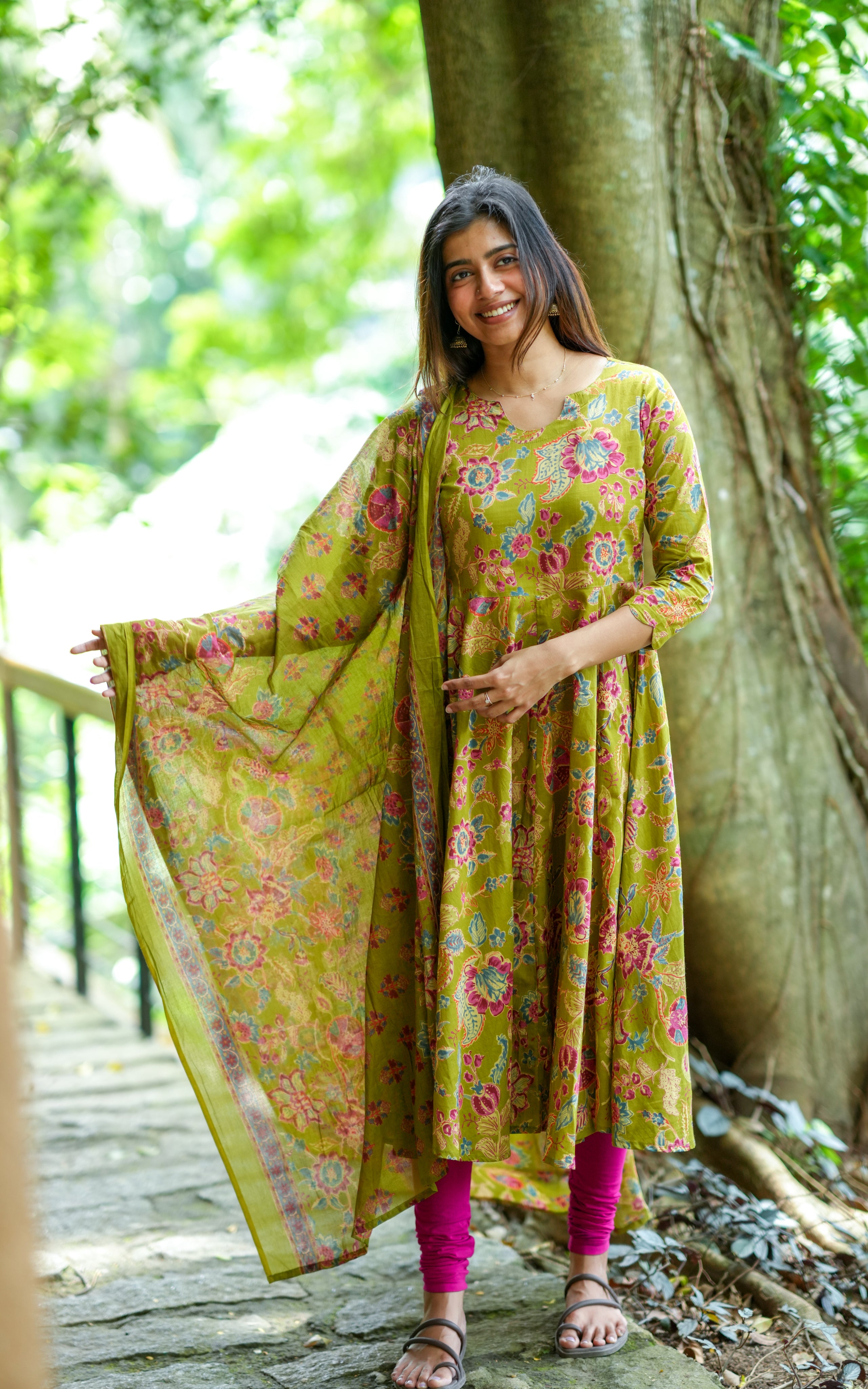 Anarkali kurti with floral motifs