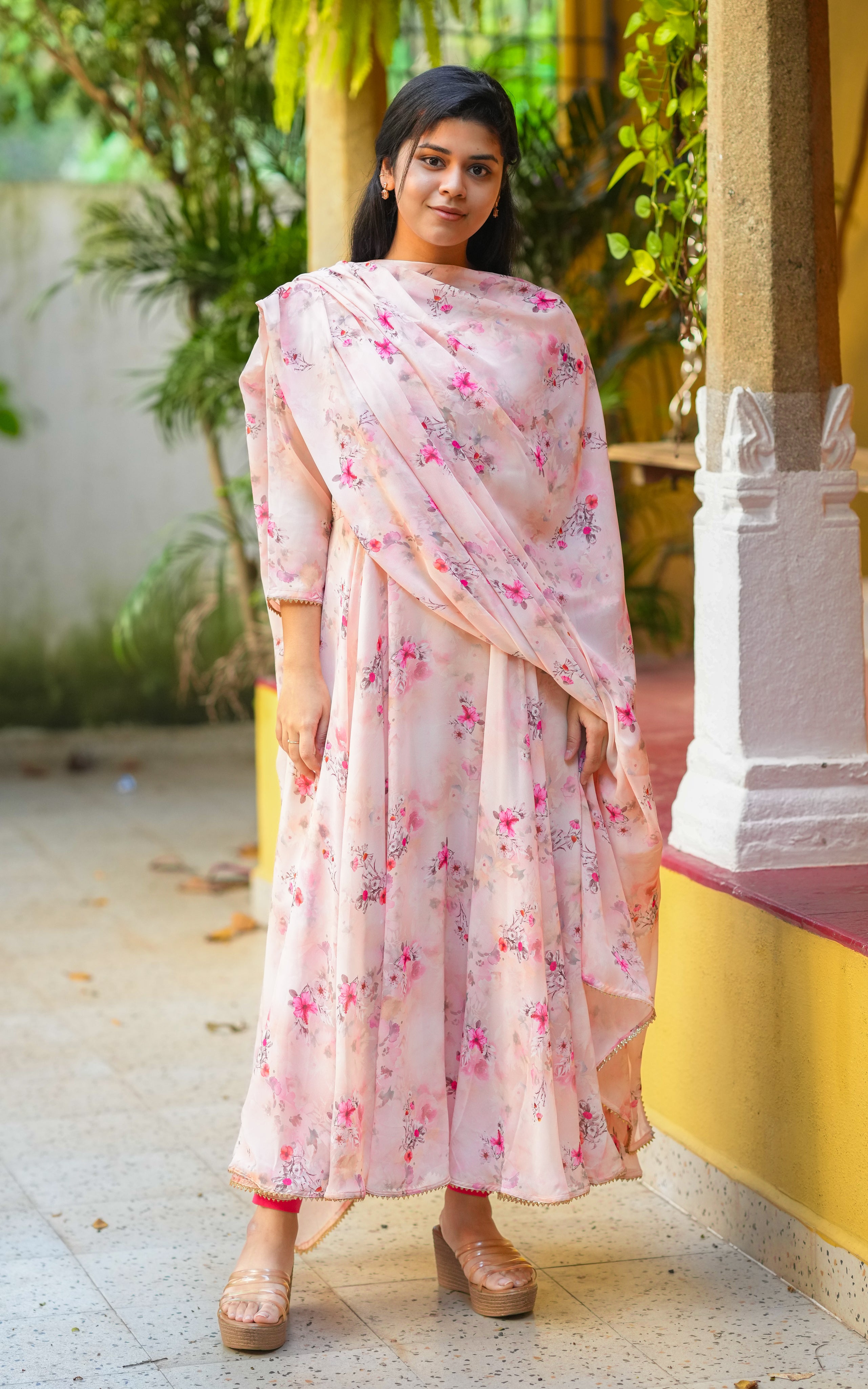 Instore - Peach Color Georgette Full Flared Anarkali Kurti with Dupatta and  Butter Crepe Lining
