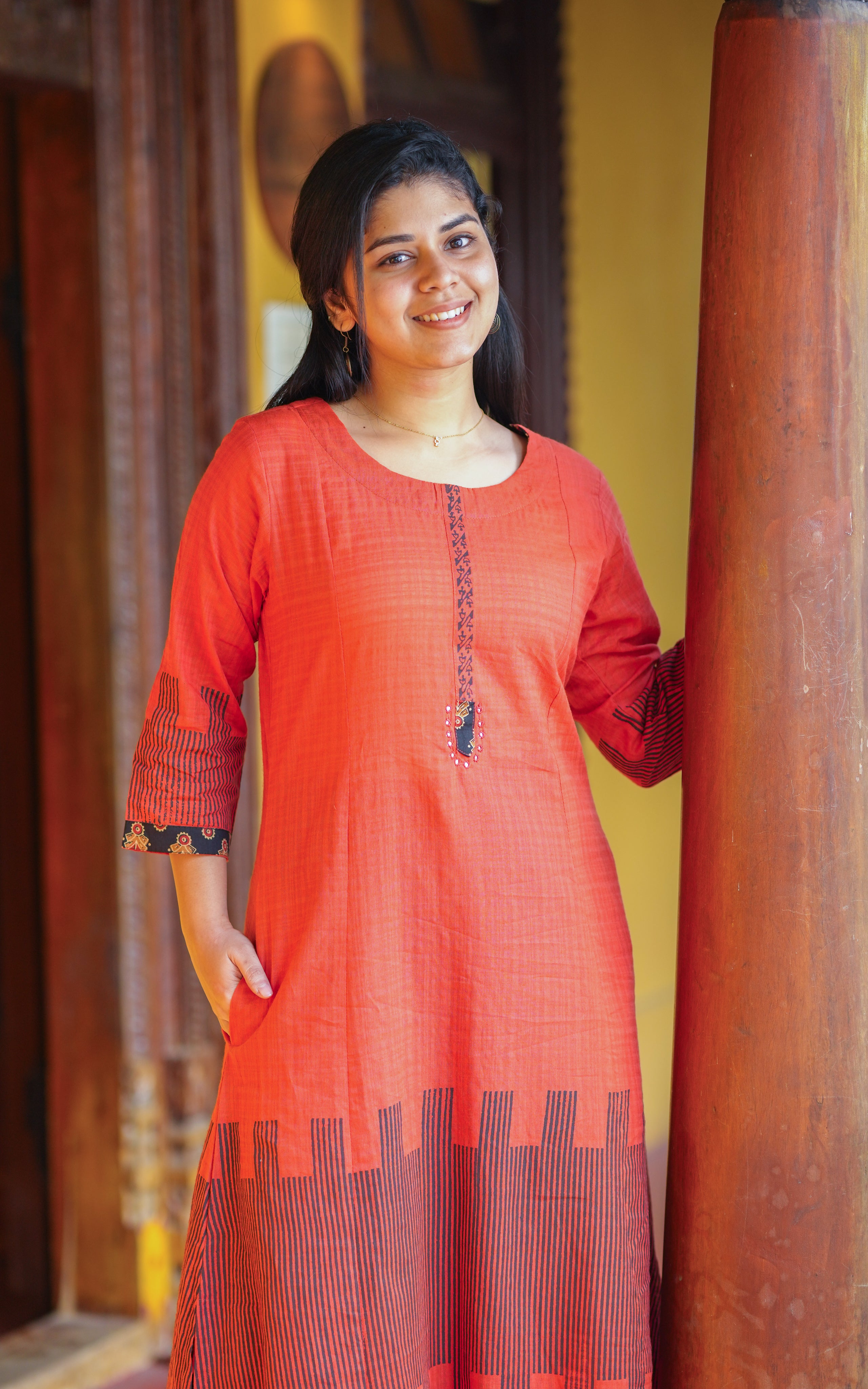 Instore – Orange Pavishiya Kurti for Women – Cotton – Indian Ethnic Wear