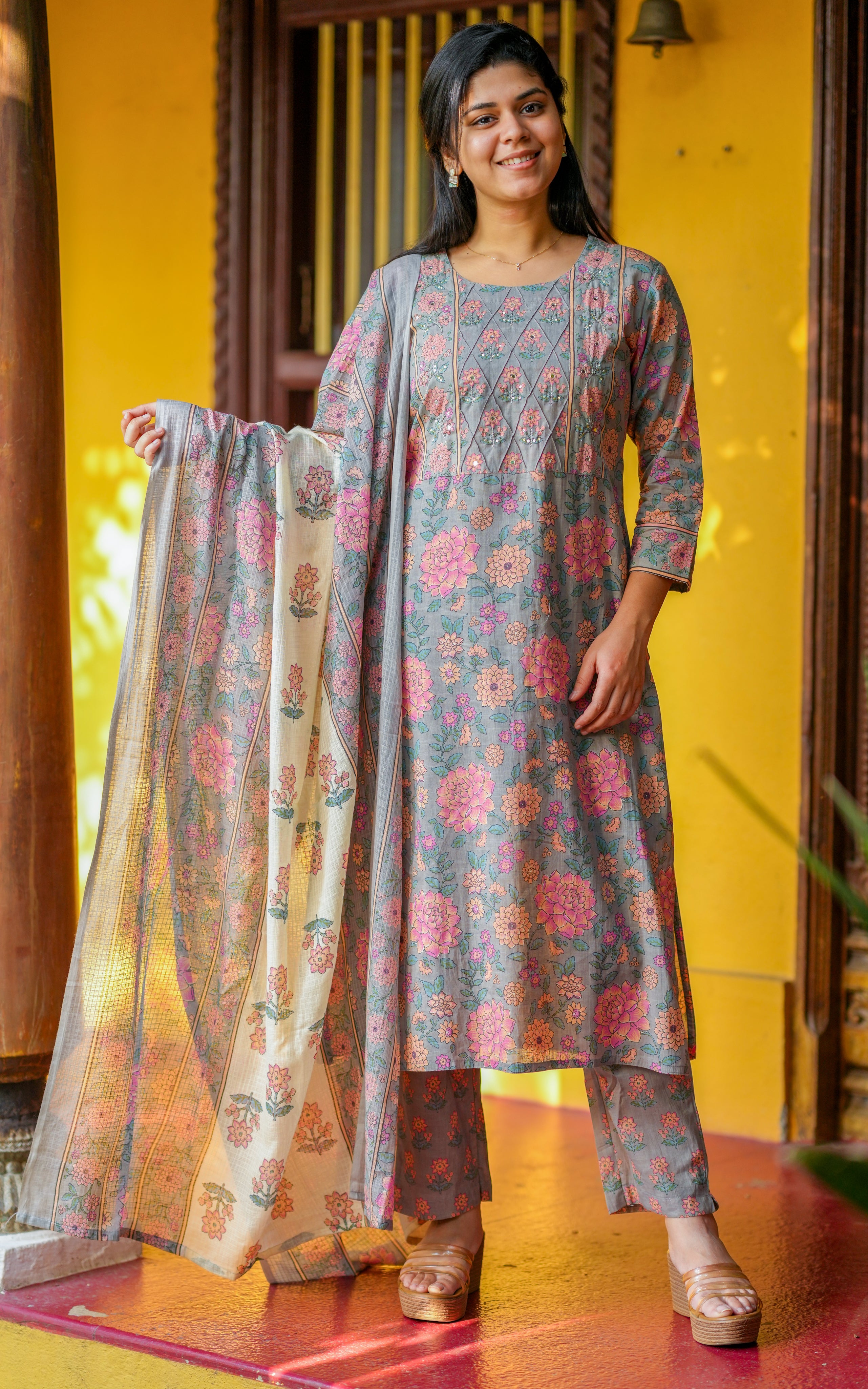  Floral Printed Straight Cut Kurti sets