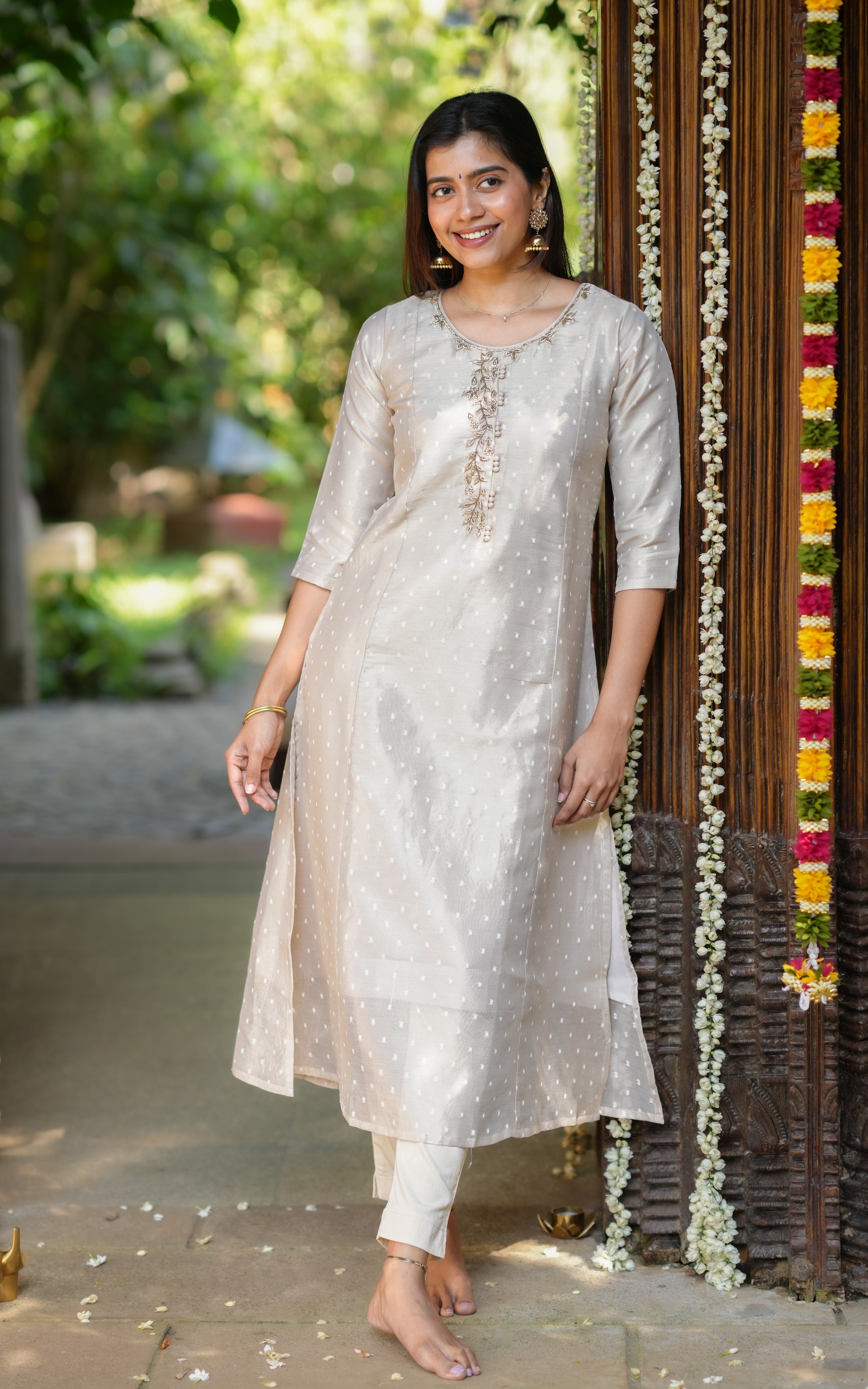 A-line kurti with 3/4 sleeves