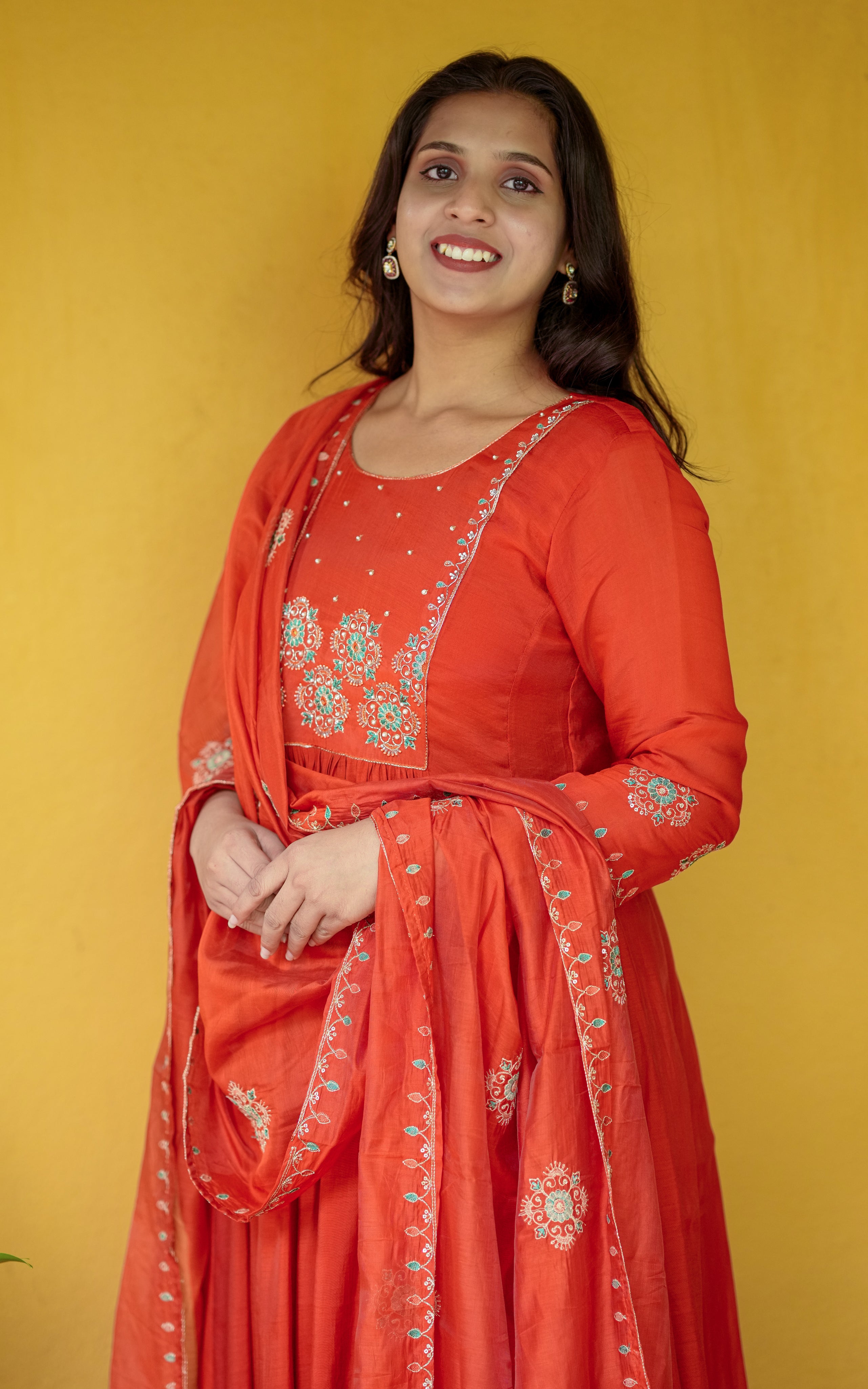 art silk rust anarkali sets for women