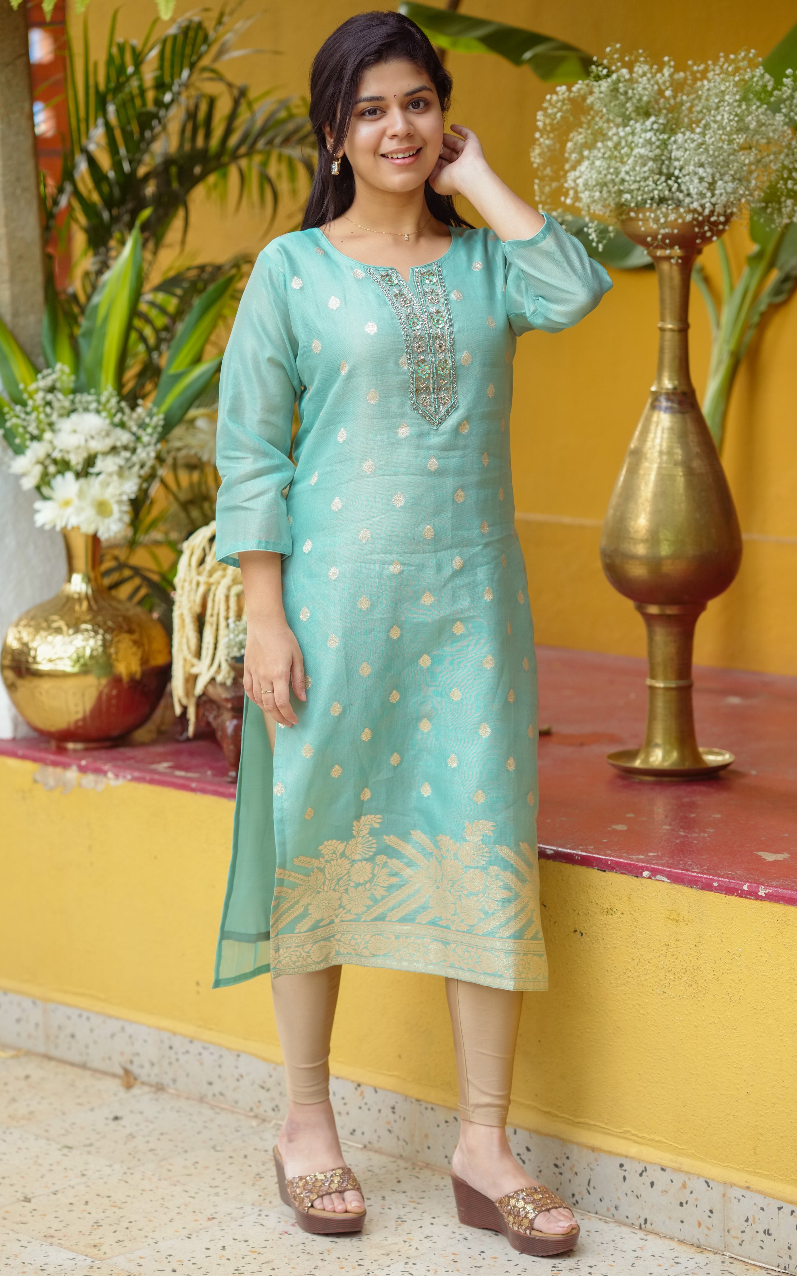 Art silk straight cut kurti for women