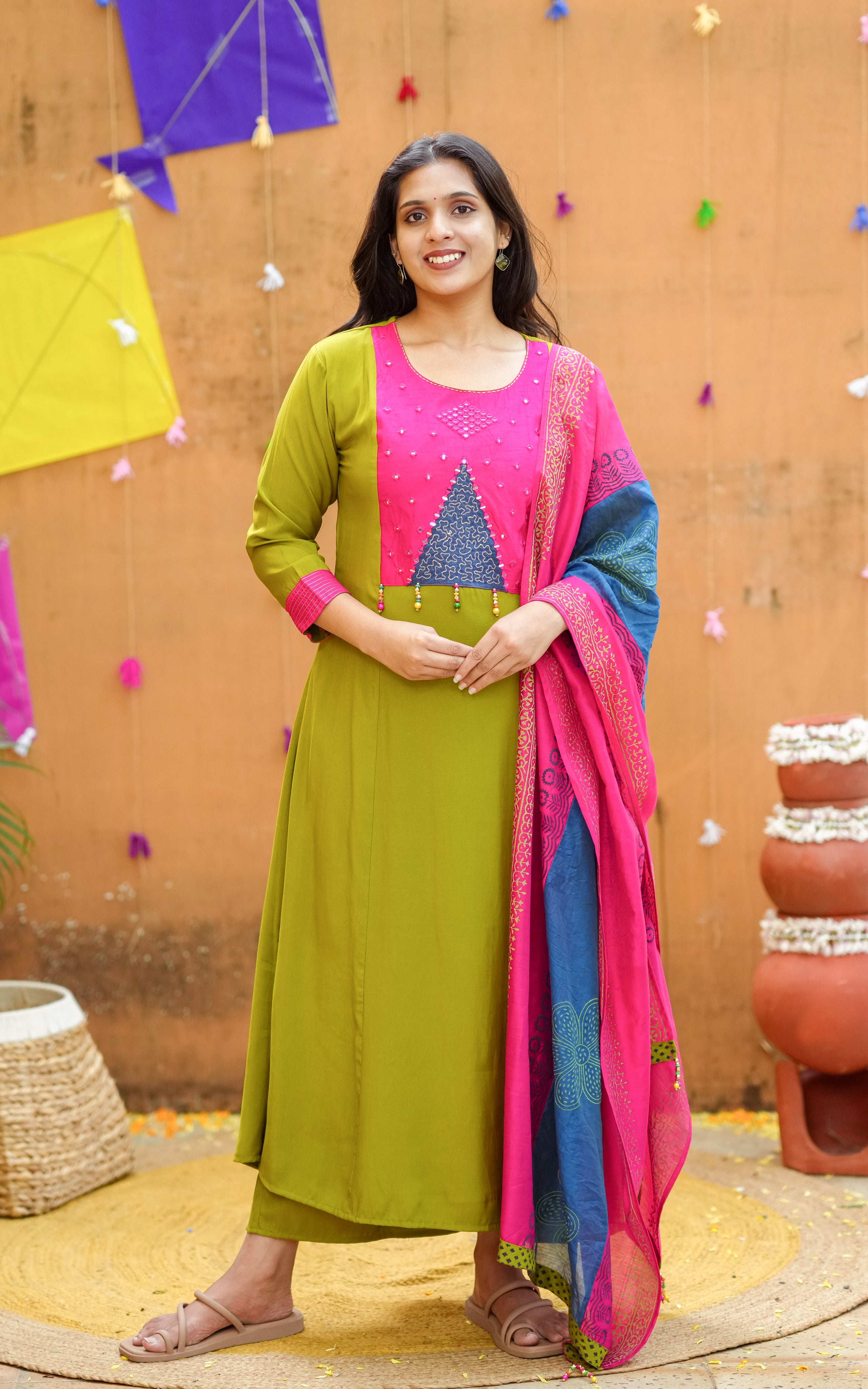 Mirror Embroidered Aline kurti sets