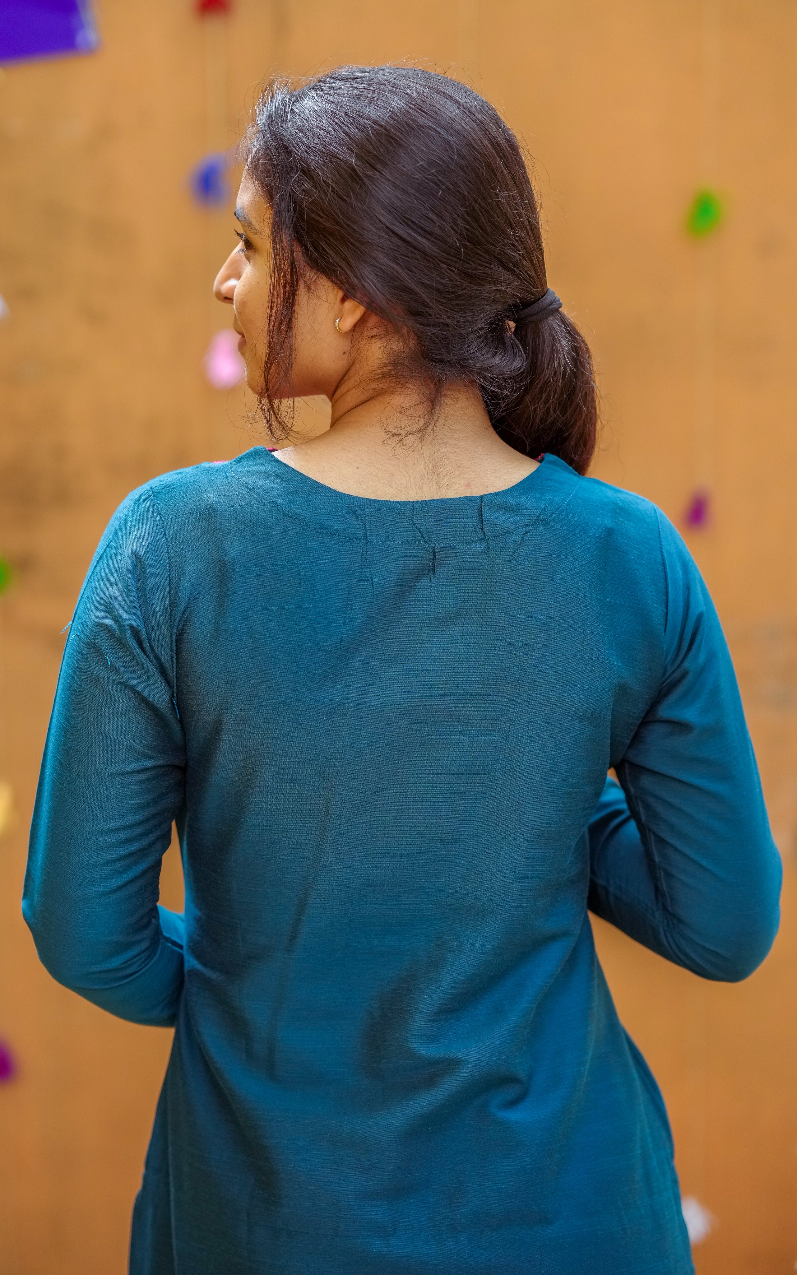  Teal Blue Straight cut kurti for women 